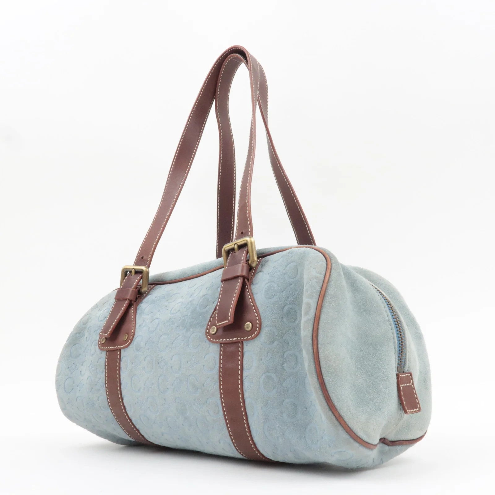 Celine C Macadam Shoulder Bag - Blue Brown, Suede Leather