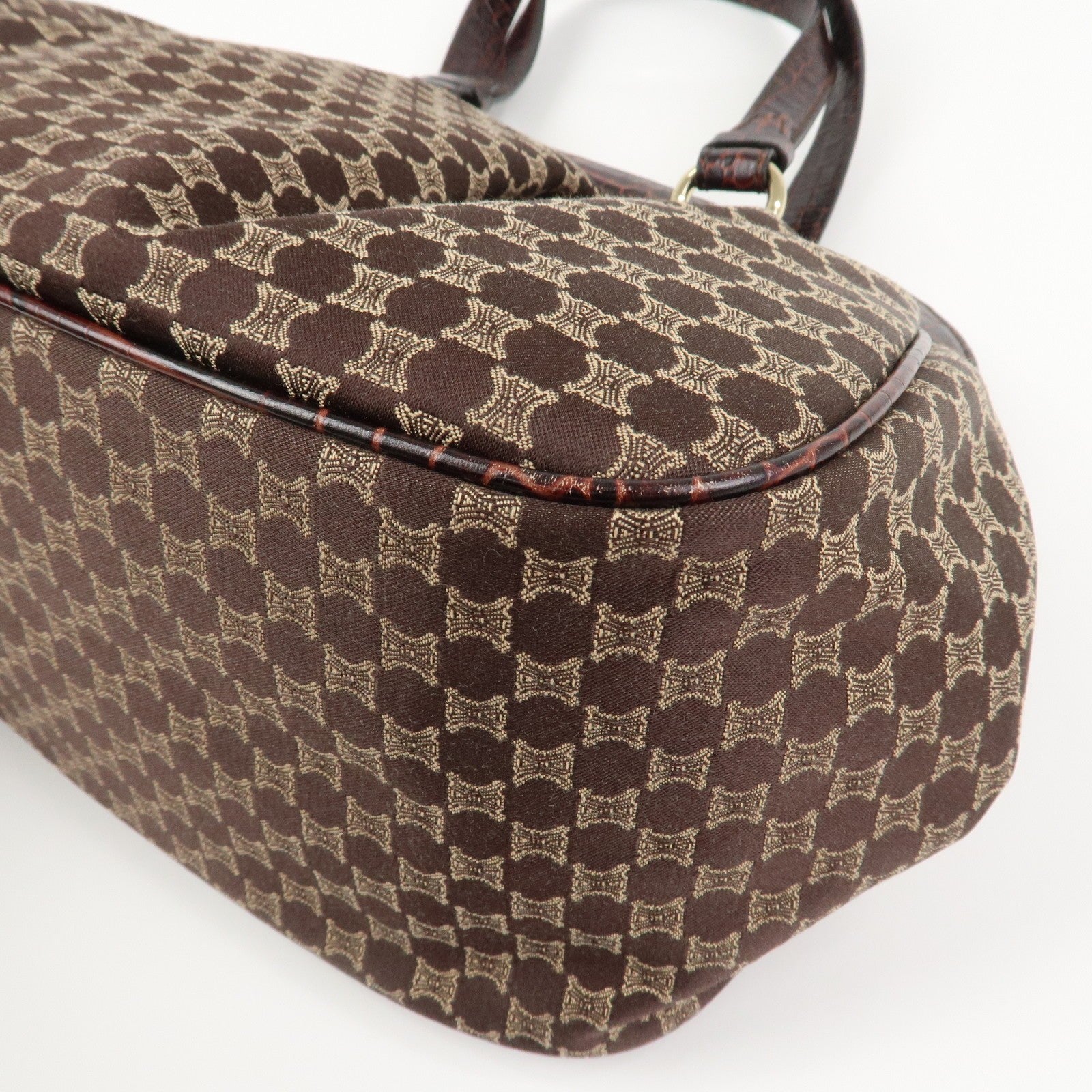 Celine Macadam Canvas Emboss Leather Shoulder Bag - Dark Brown, Canvas Leather