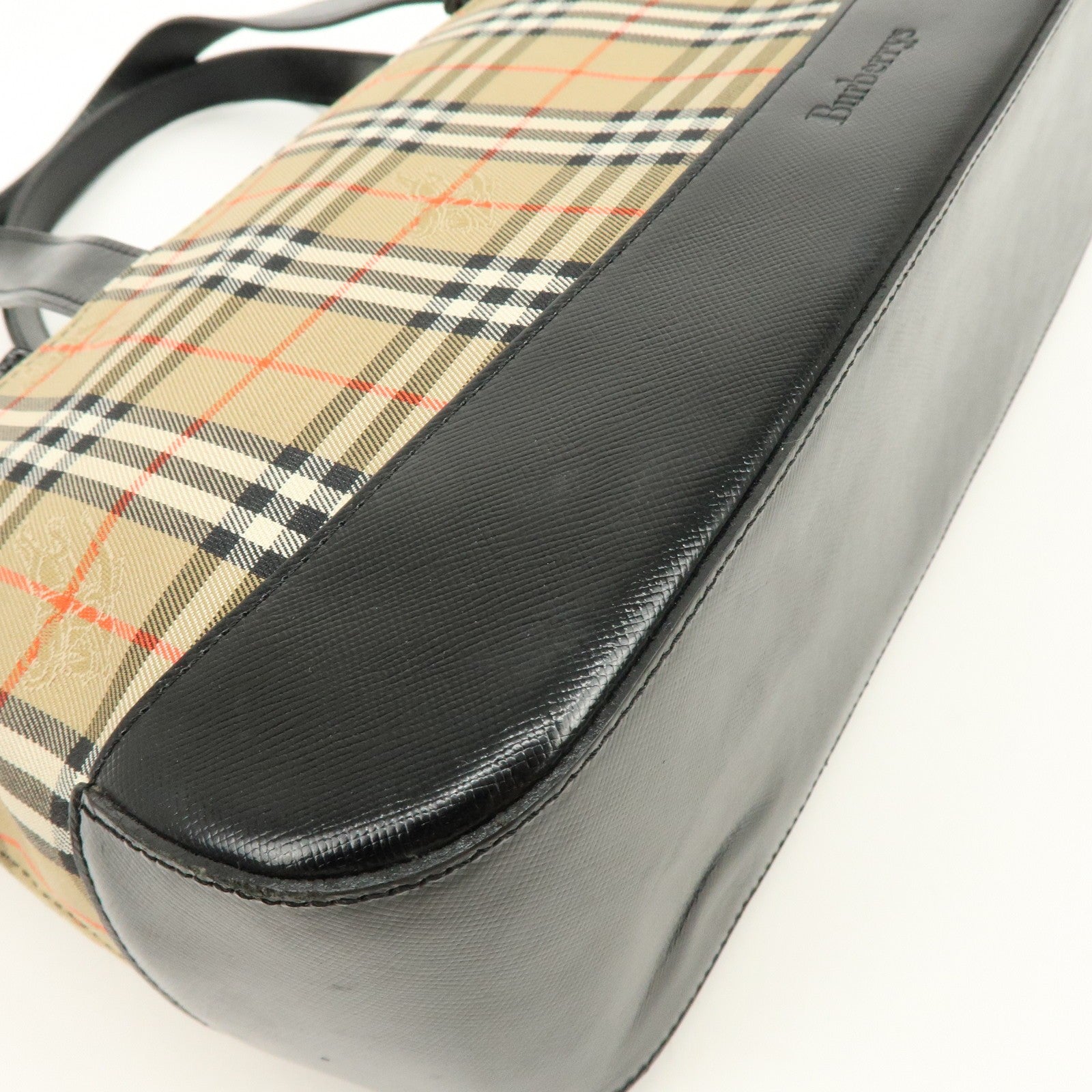 Burberry Nova Plaid Tote Bag - Brown, Black, Canvas, Leather
