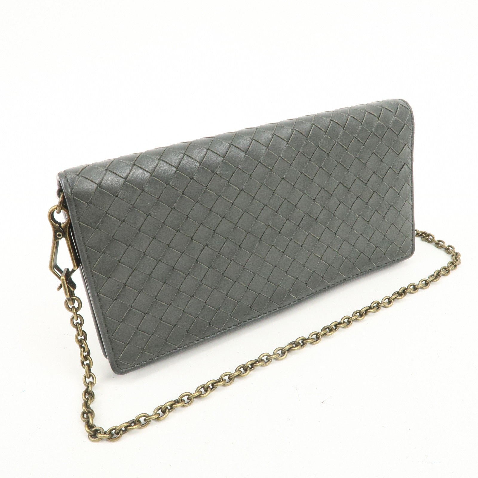 Bottega Veneta Intrecciato Leather Chain Long Wallet - Gray, Leather