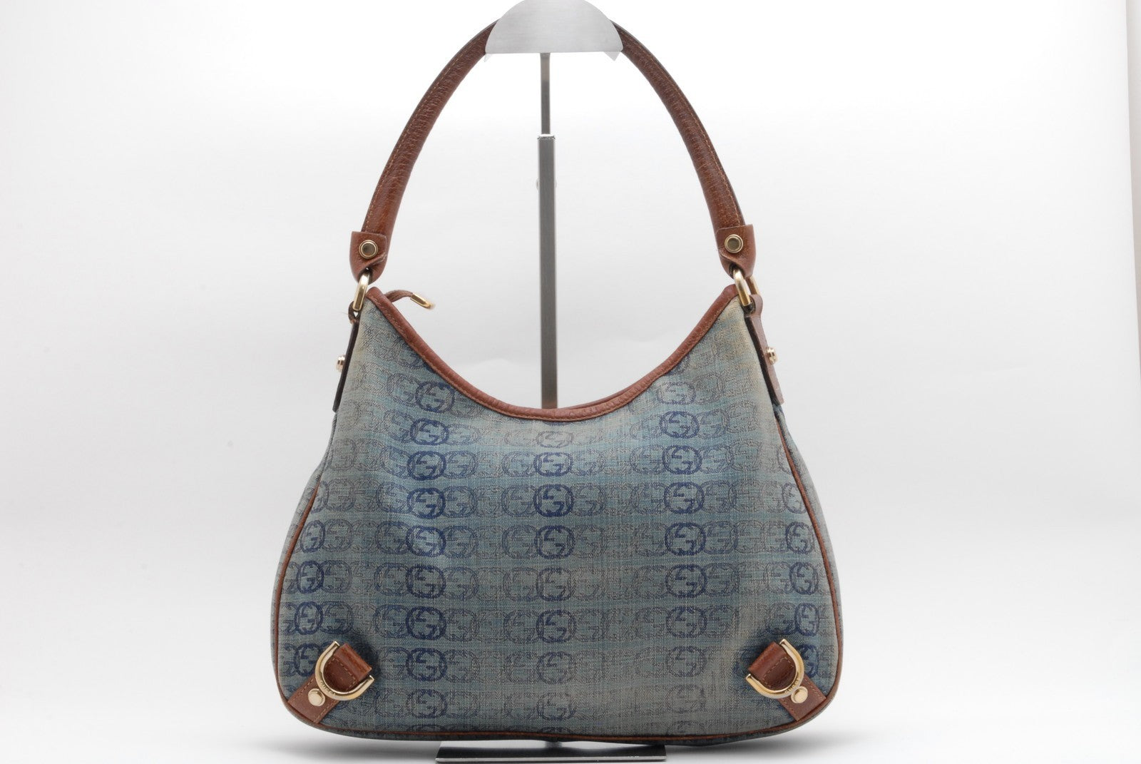 Gucci Denim Abbey D-Ring Shoulder Bag - Blue Brown, Canvas Leather