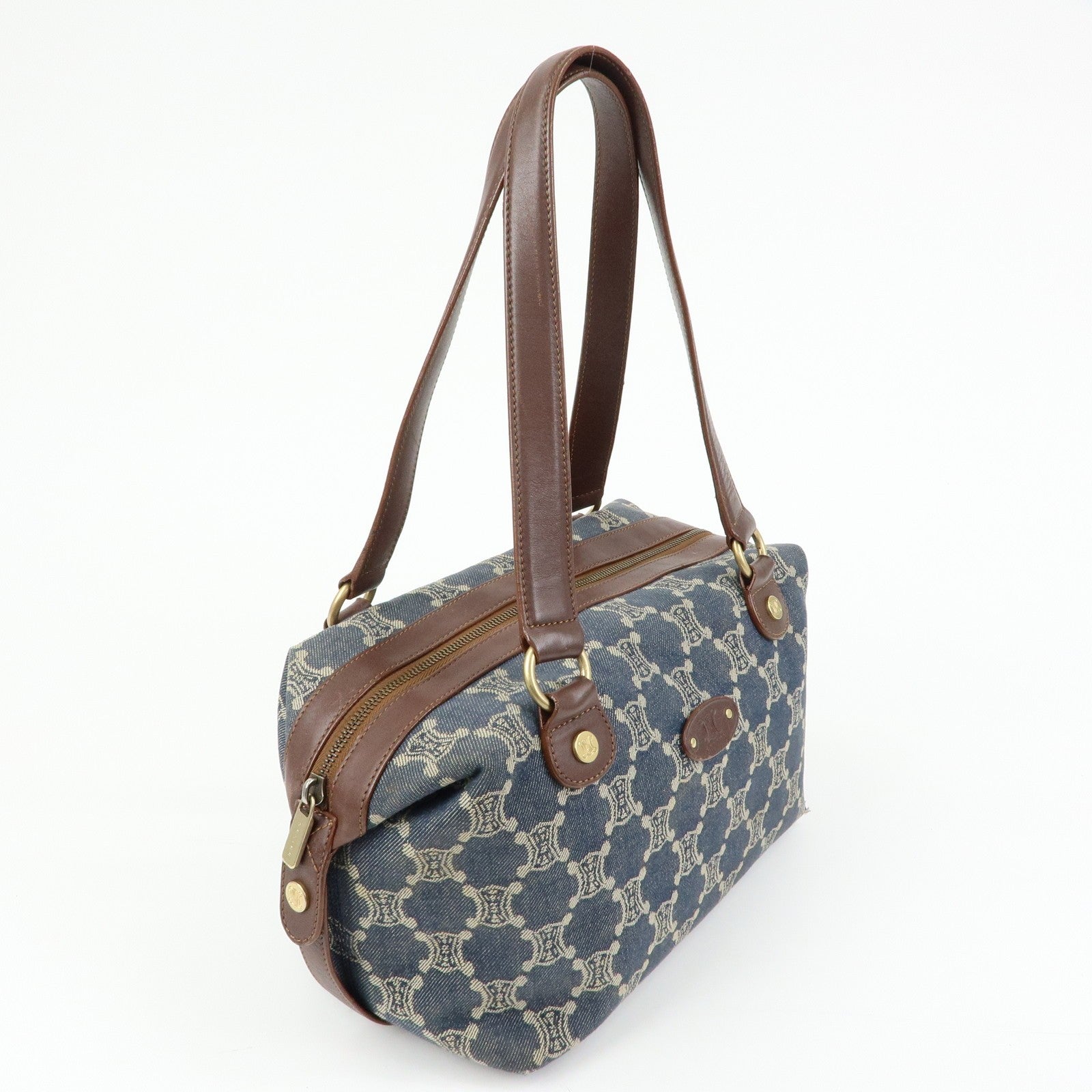 Celine Macadam Shoulder Bag - Blue, Denim and Leather