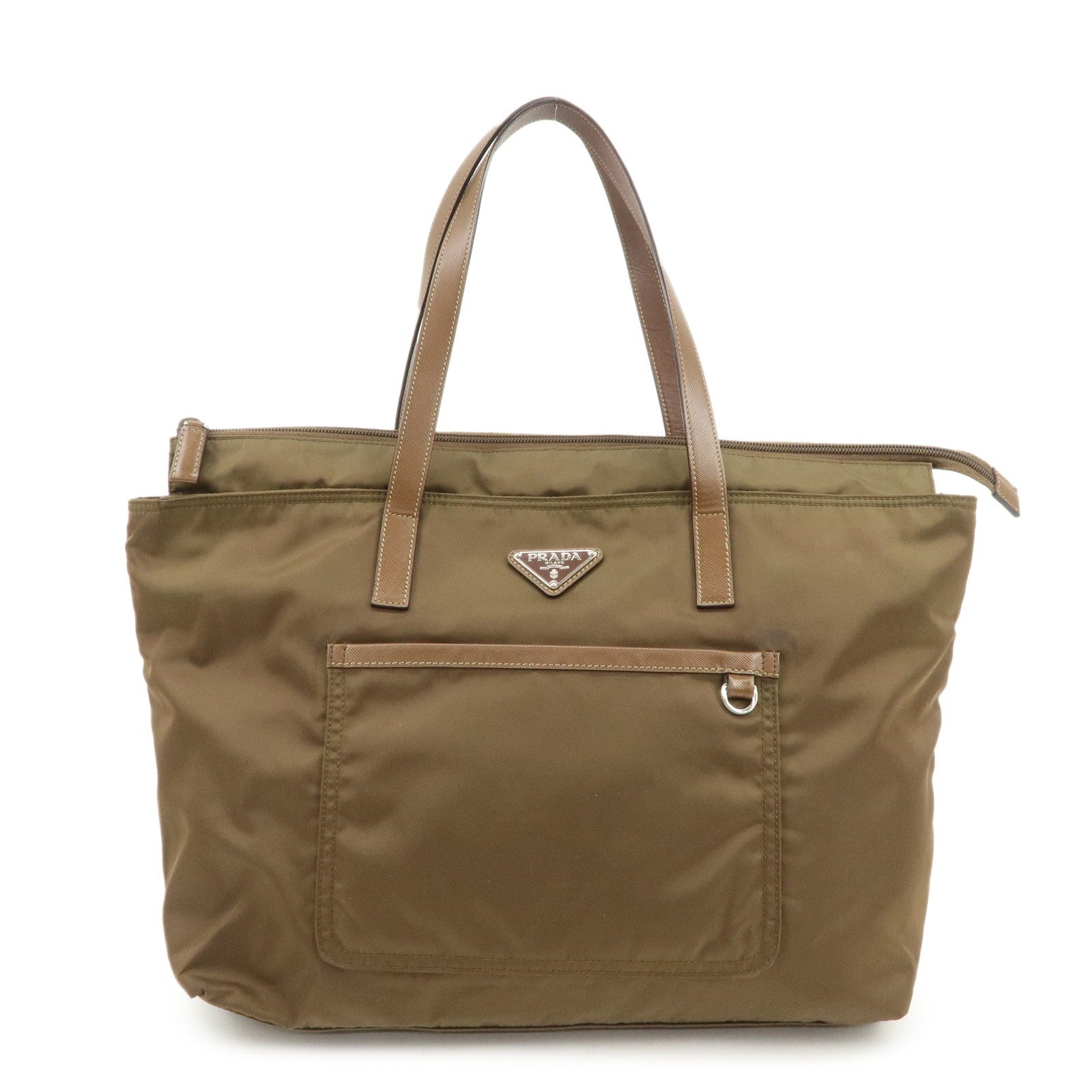 Prada Triangle Logo Tote Bag - Brown, Nylon and Saffiano Leather