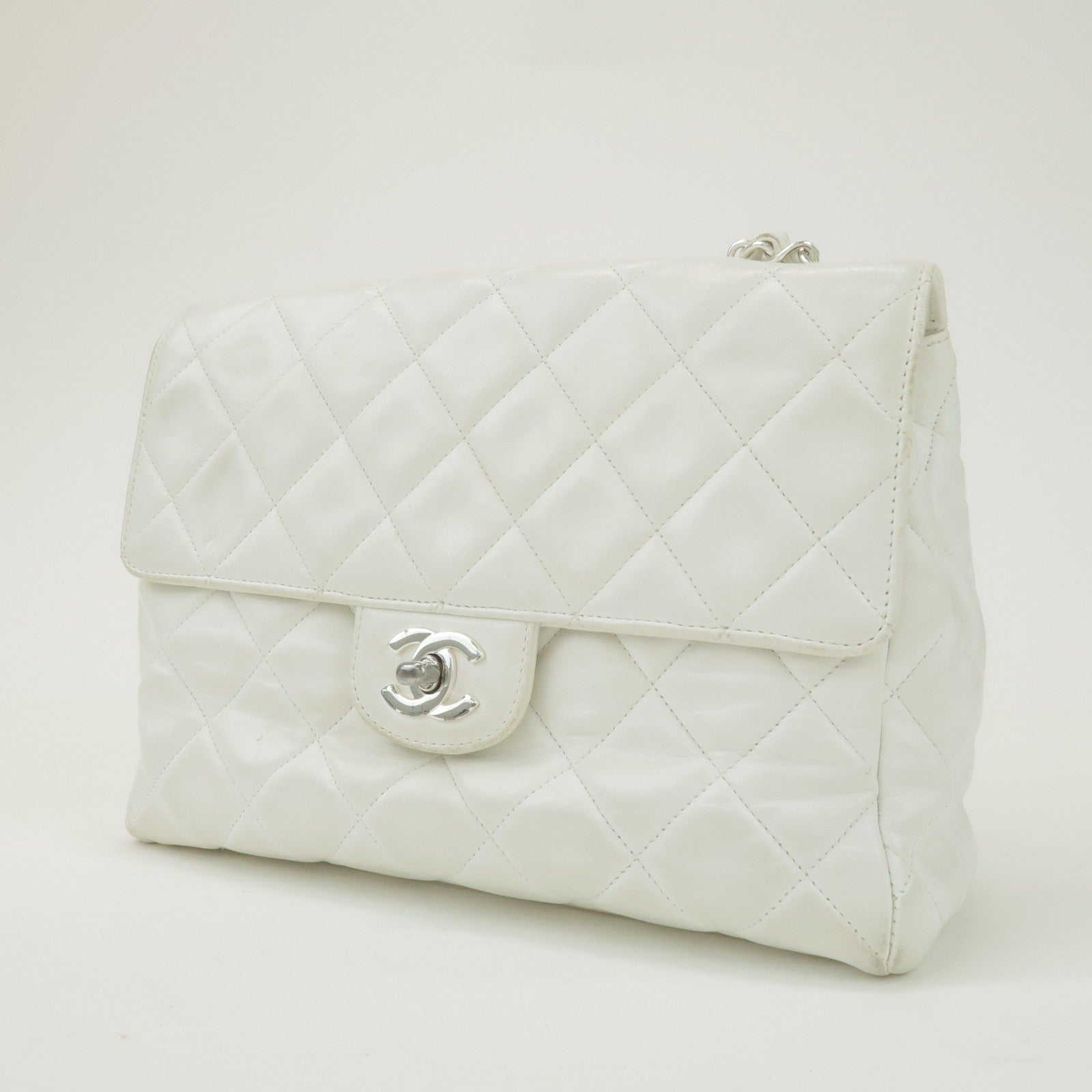 Chanel Matelasse Chain Shoulder Bag - White, Lamb Skin