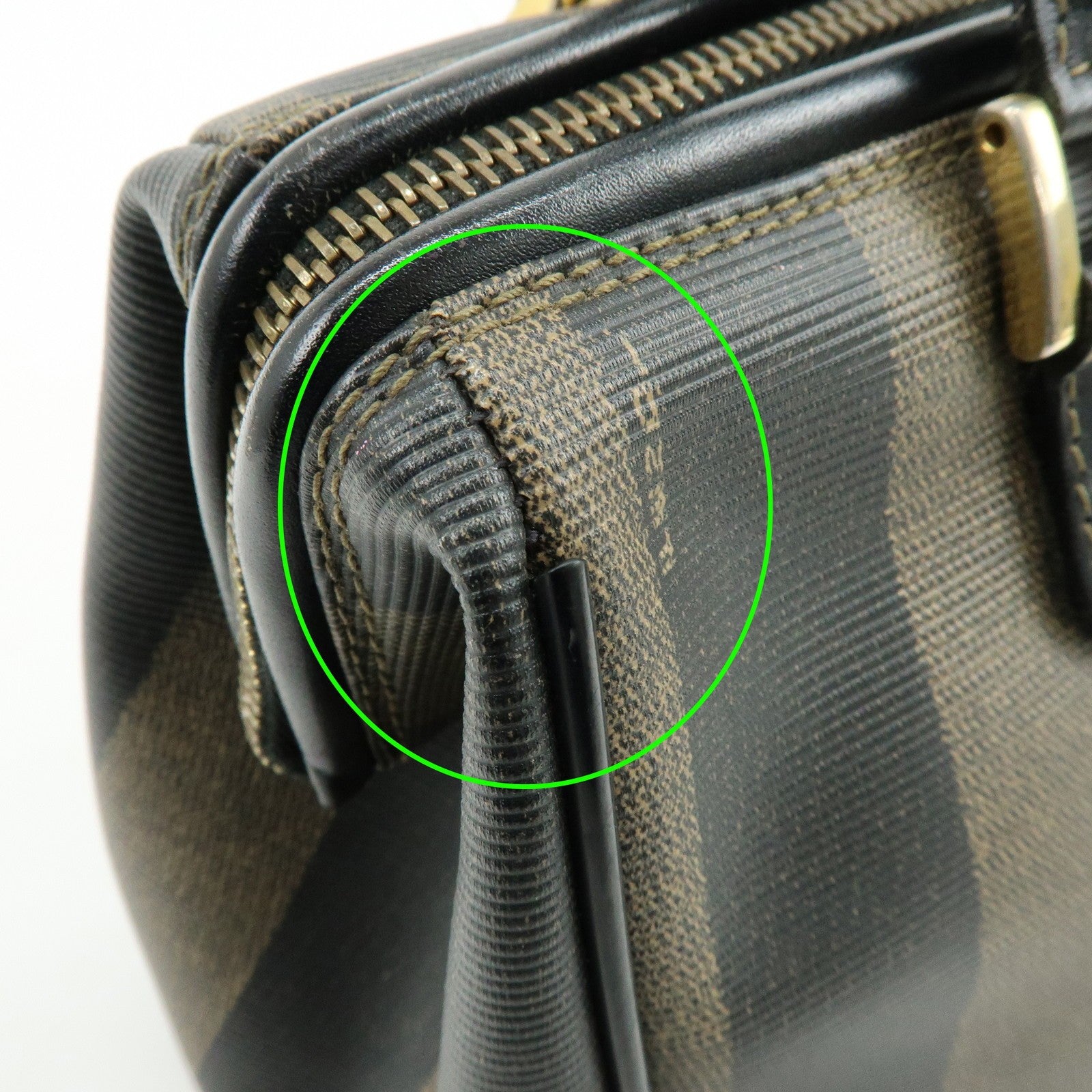 Fendi Pequin Boston Hand Bag - Black, Brown, PVC, Leather