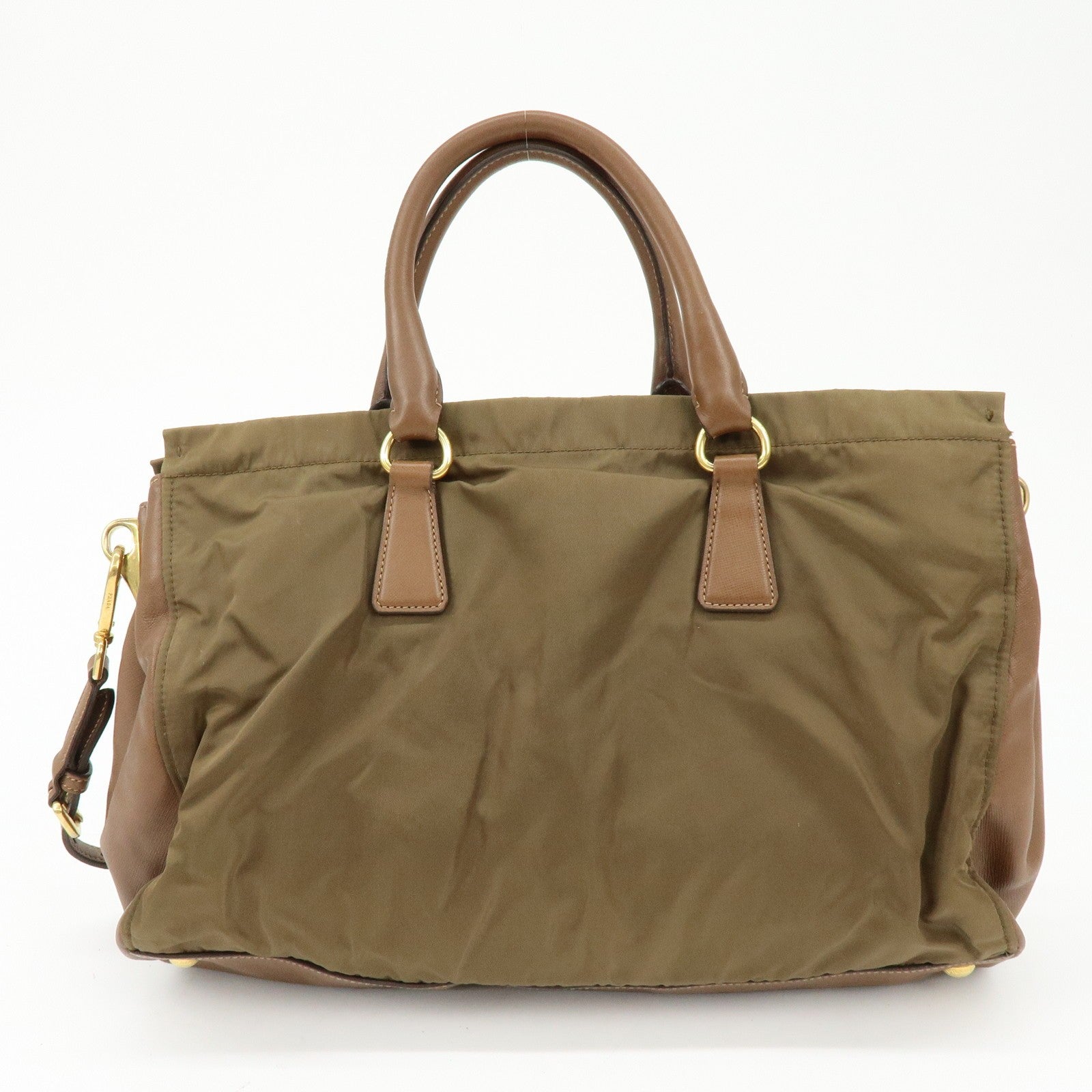 Prada Triangle Logo 2Way Bag - Khaki Brown, Nylon Saffiano Leather