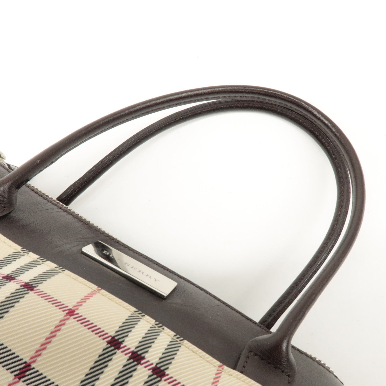 Burberry Nova Plaid Hand Bag - Beige Brown, Leather Canvas