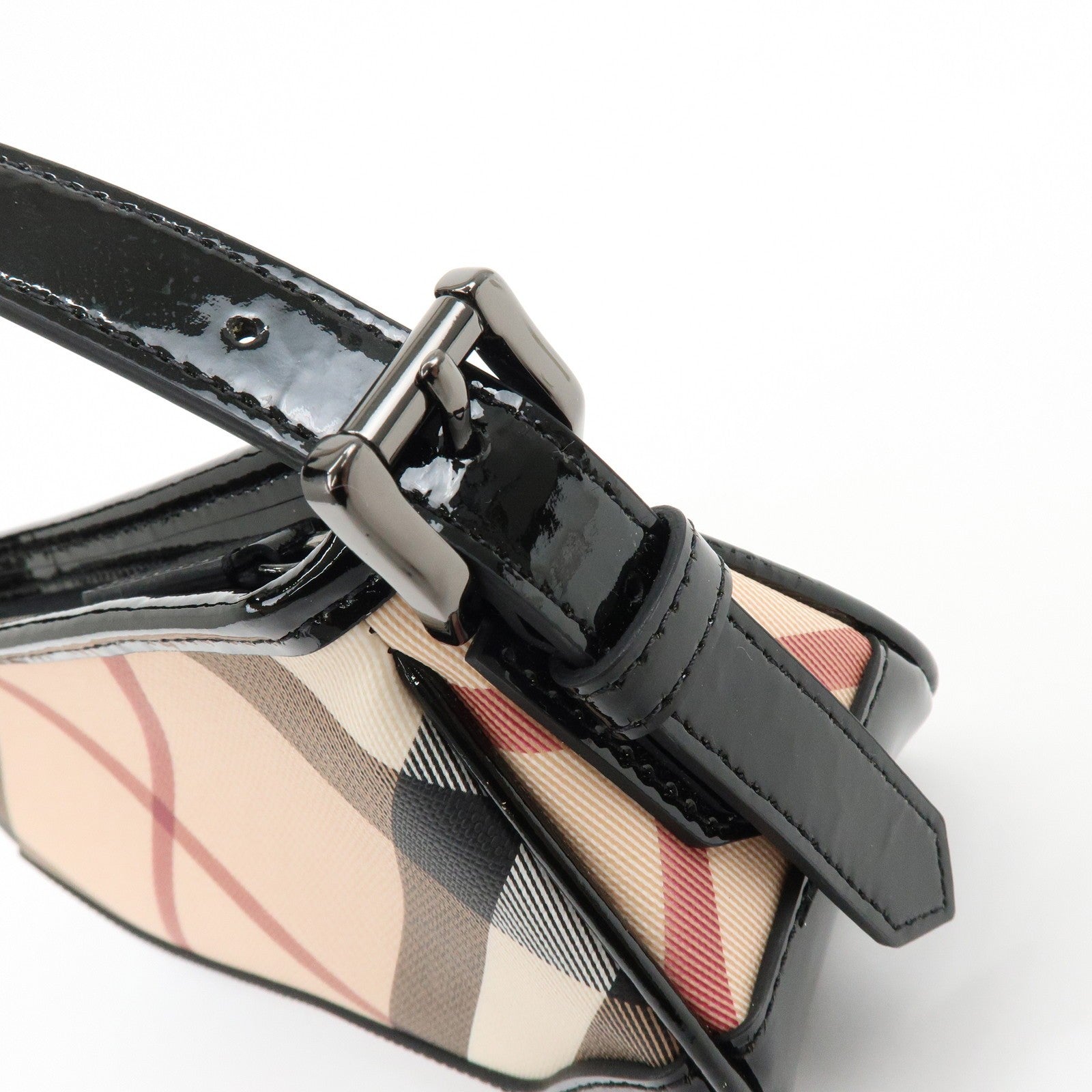 Burberry Nova Plaid Hand Bag - Beige, Black, PVC, Patent Leather