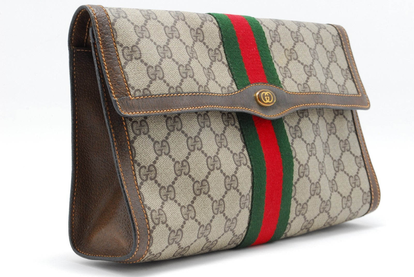 Gucci Sherry Line Clutch Bag - Brown, PVC Leather