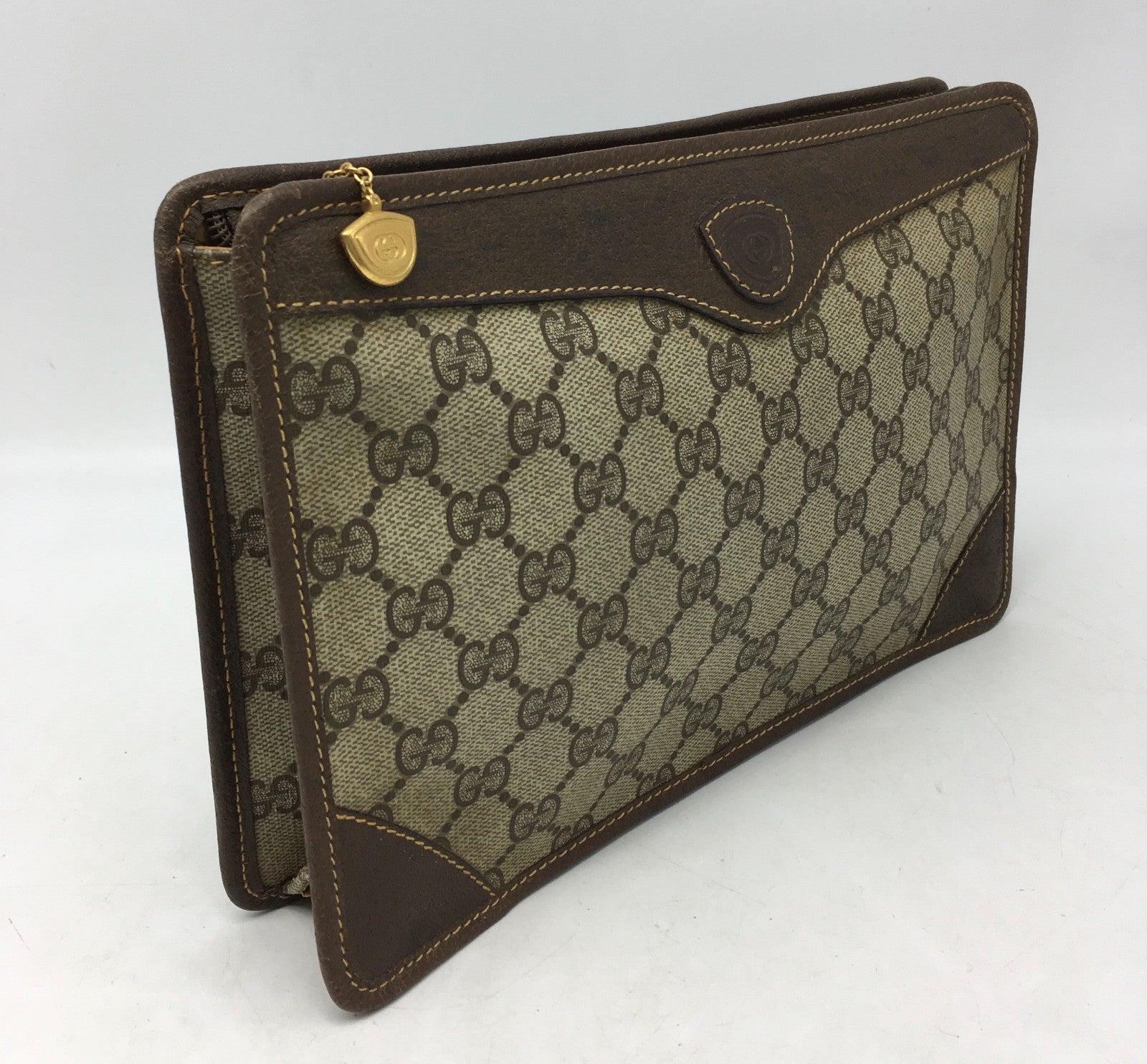 Gucci GG Supreme Monogram Clutch Bag - Beige/Brown, PVC Leather