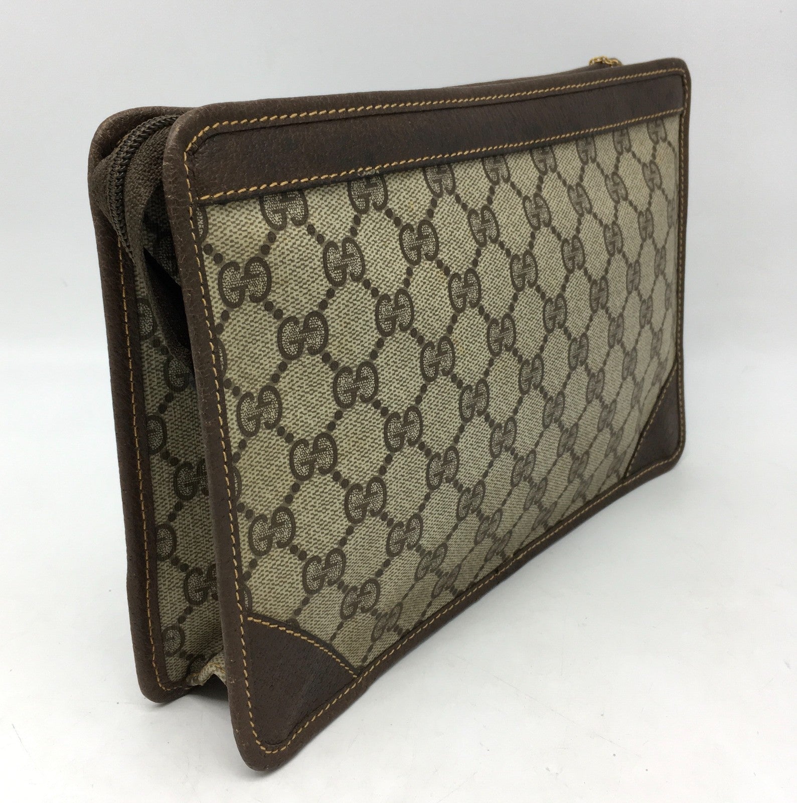 Gucci GG Supreme Monogram Clutch Bag - Beige/Brown, PVC Leather