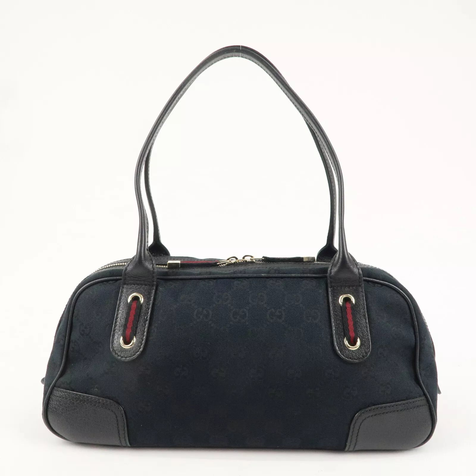 GUCCI Princy GG Canvas Leather Mini Boston Bag - Black, GG Canvas, Leather