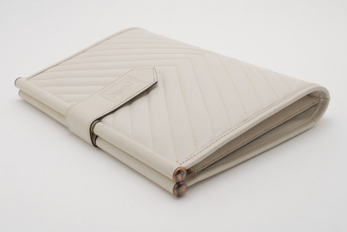 Saint Laurent Chevron Quilted Clutch Bag - White, Leather