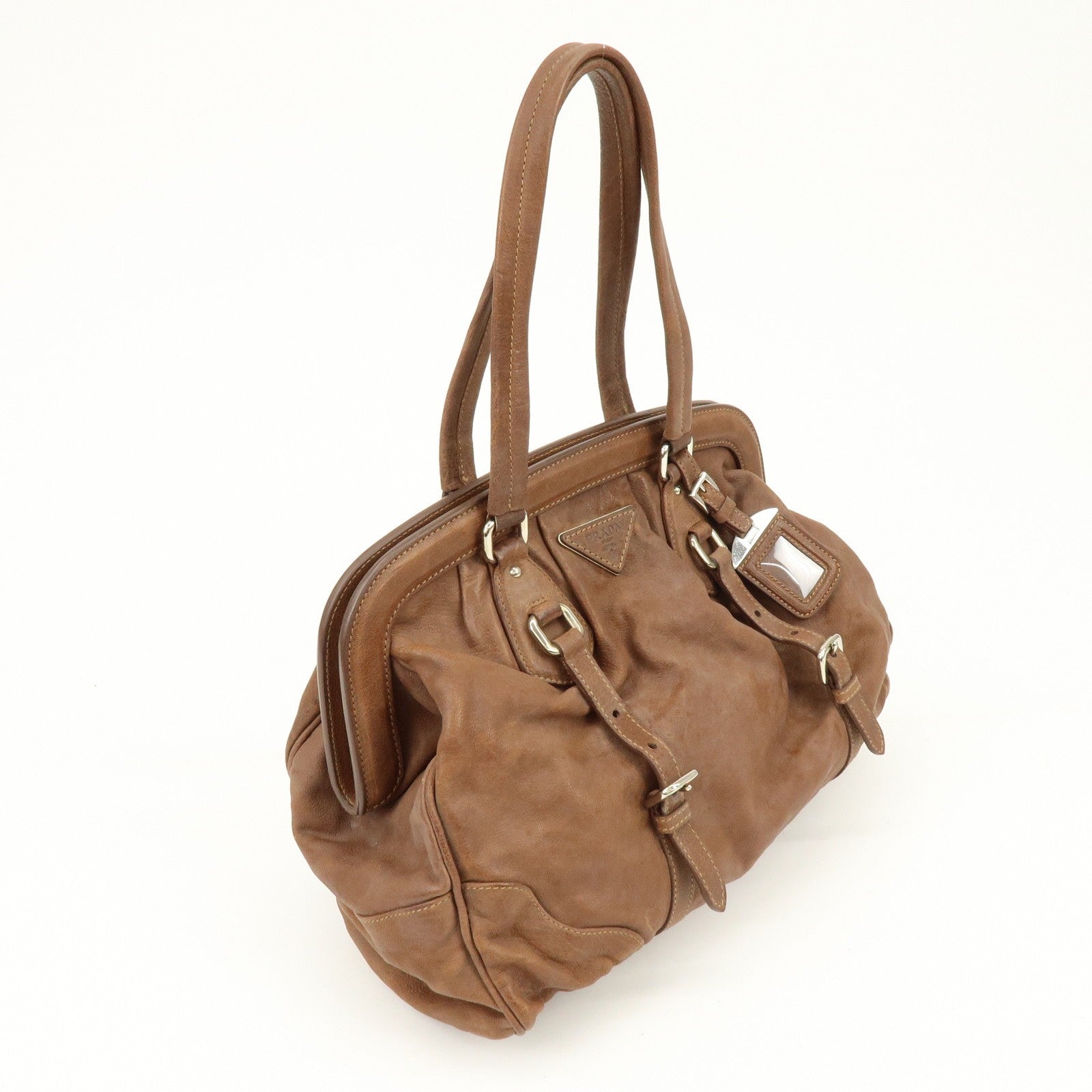 Prada Boston Hand Bag - Brown, Leather