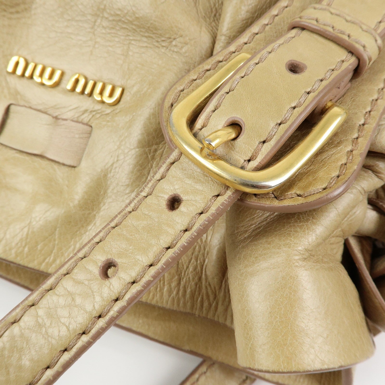 Miu Miu Logo Side Ribbon Shoulder Bag - Beige, Leather