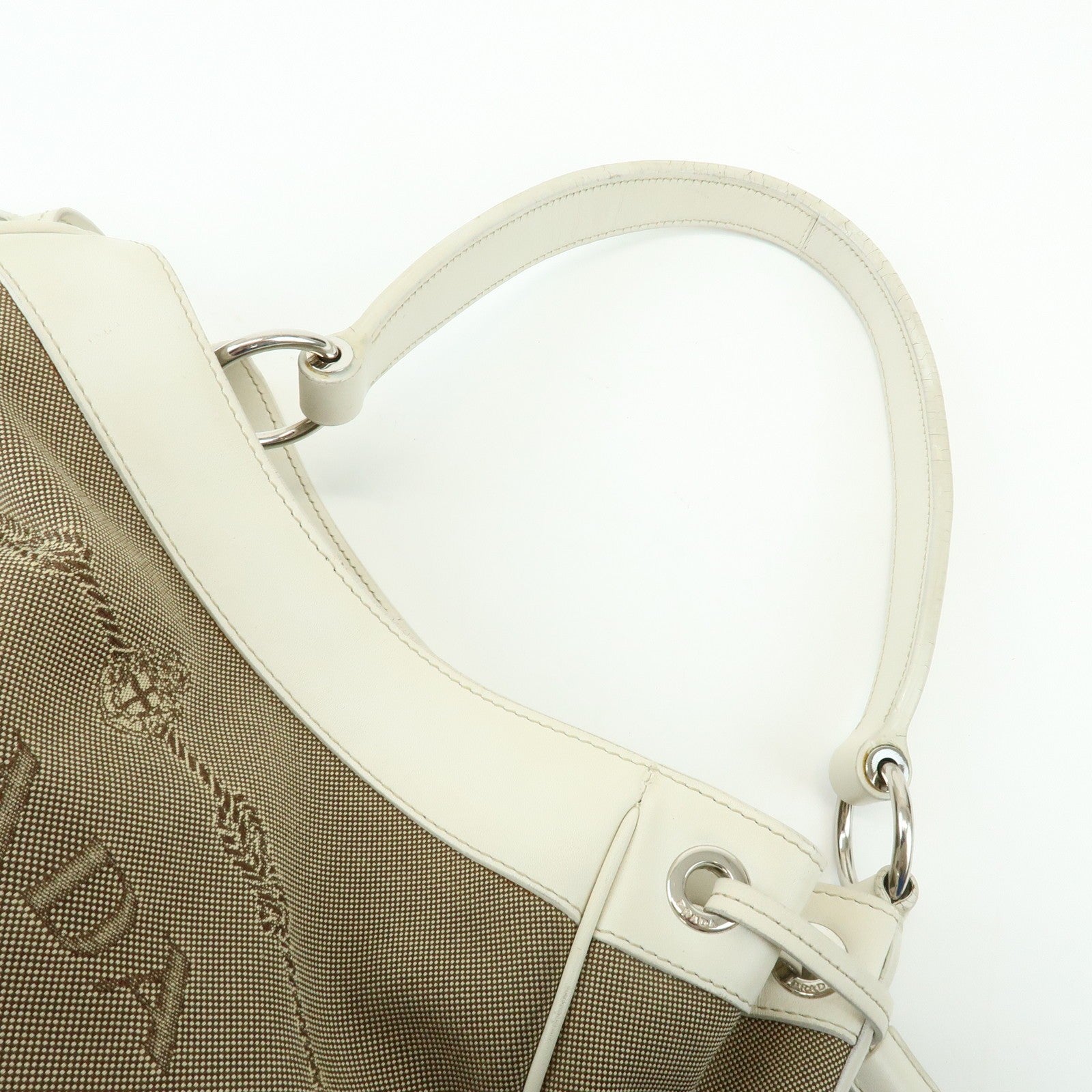 Prada Triangle Logo Shoulder Bag - Beige Ivory, Nylon Jacquard Leather