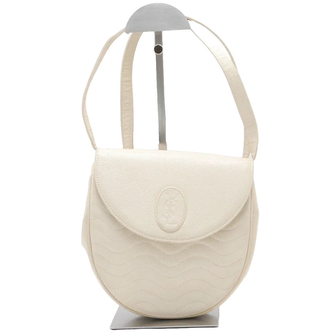 Saint Laurent Vintage Logo Shoulder Bag - White, Leather