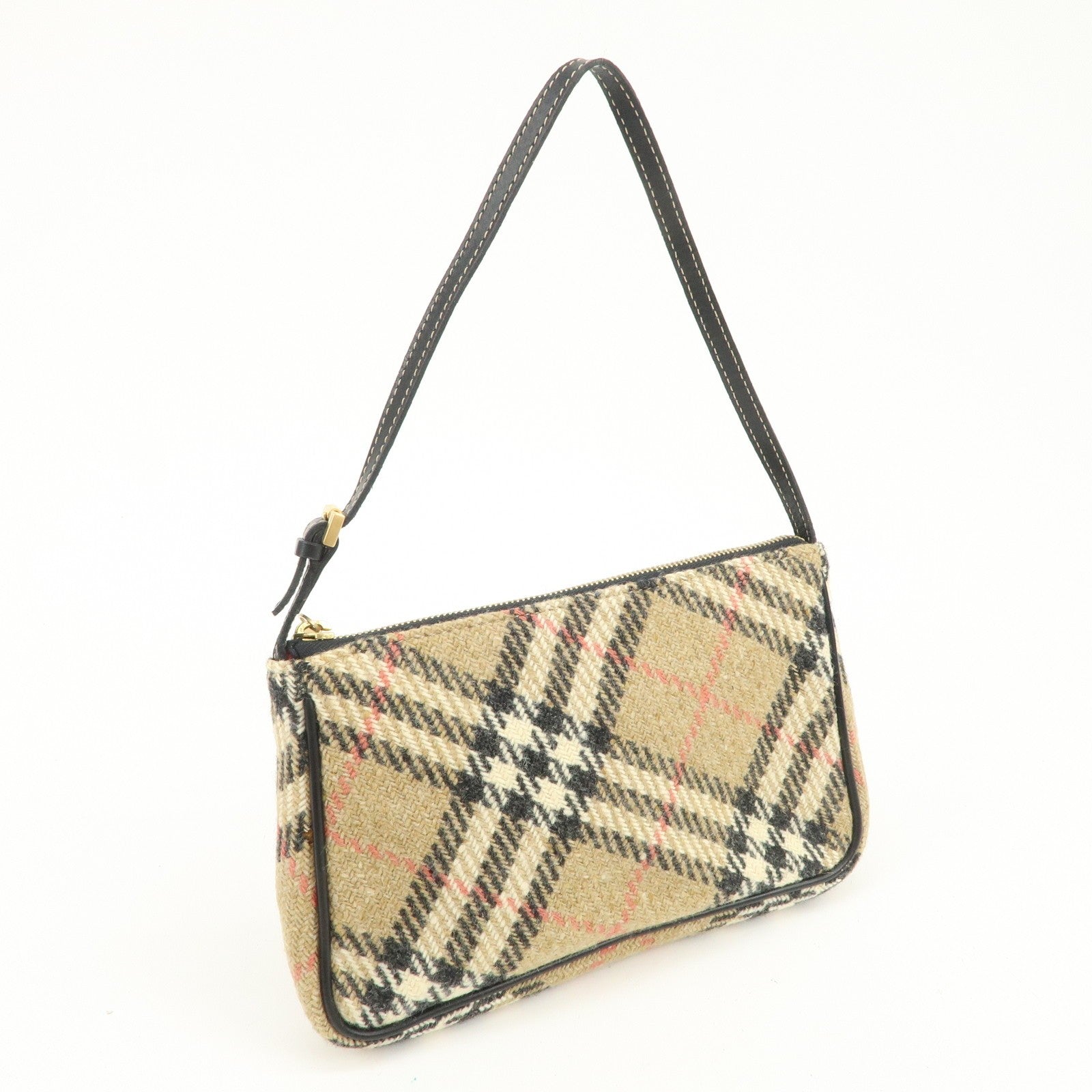 Burberry Nova Plaid Shoulder Bag - Beige, Black, Wool, Leather