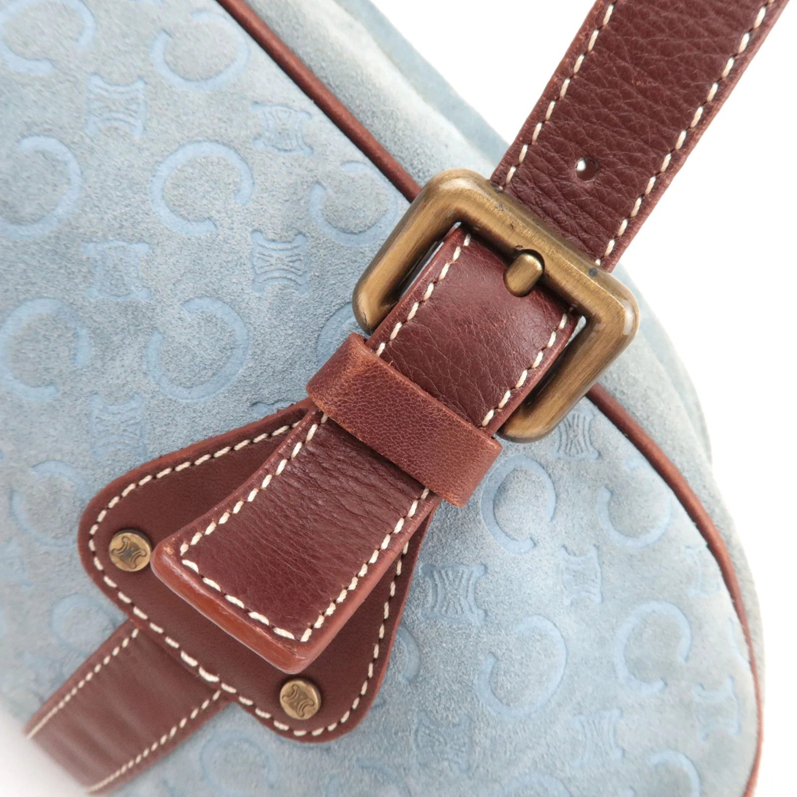 Celine C Macadam Shoulder Bag - Blue Brown, Suede Leather