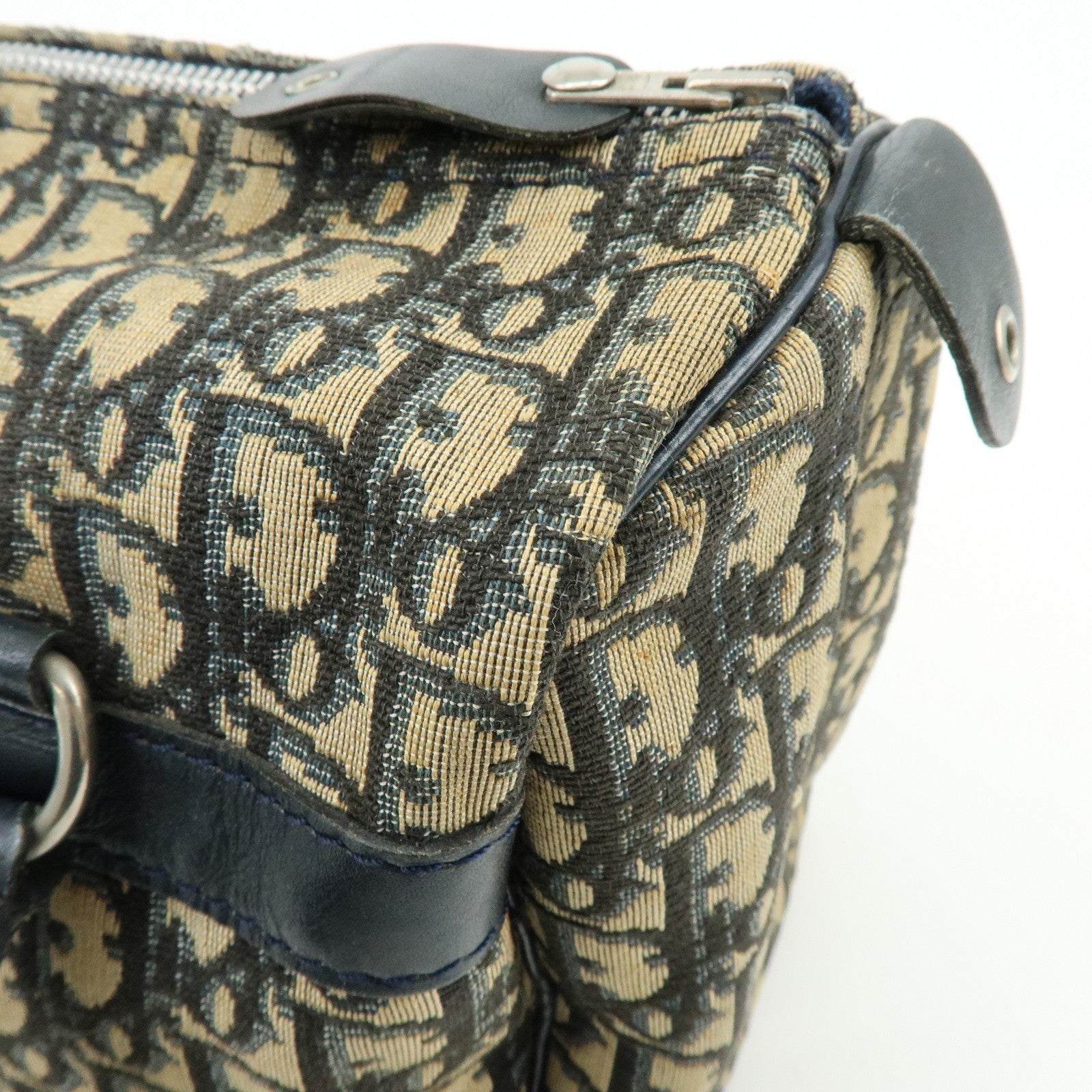 Christian Dior Trotter Boston Hand Bag - Beige Navy, Leather
