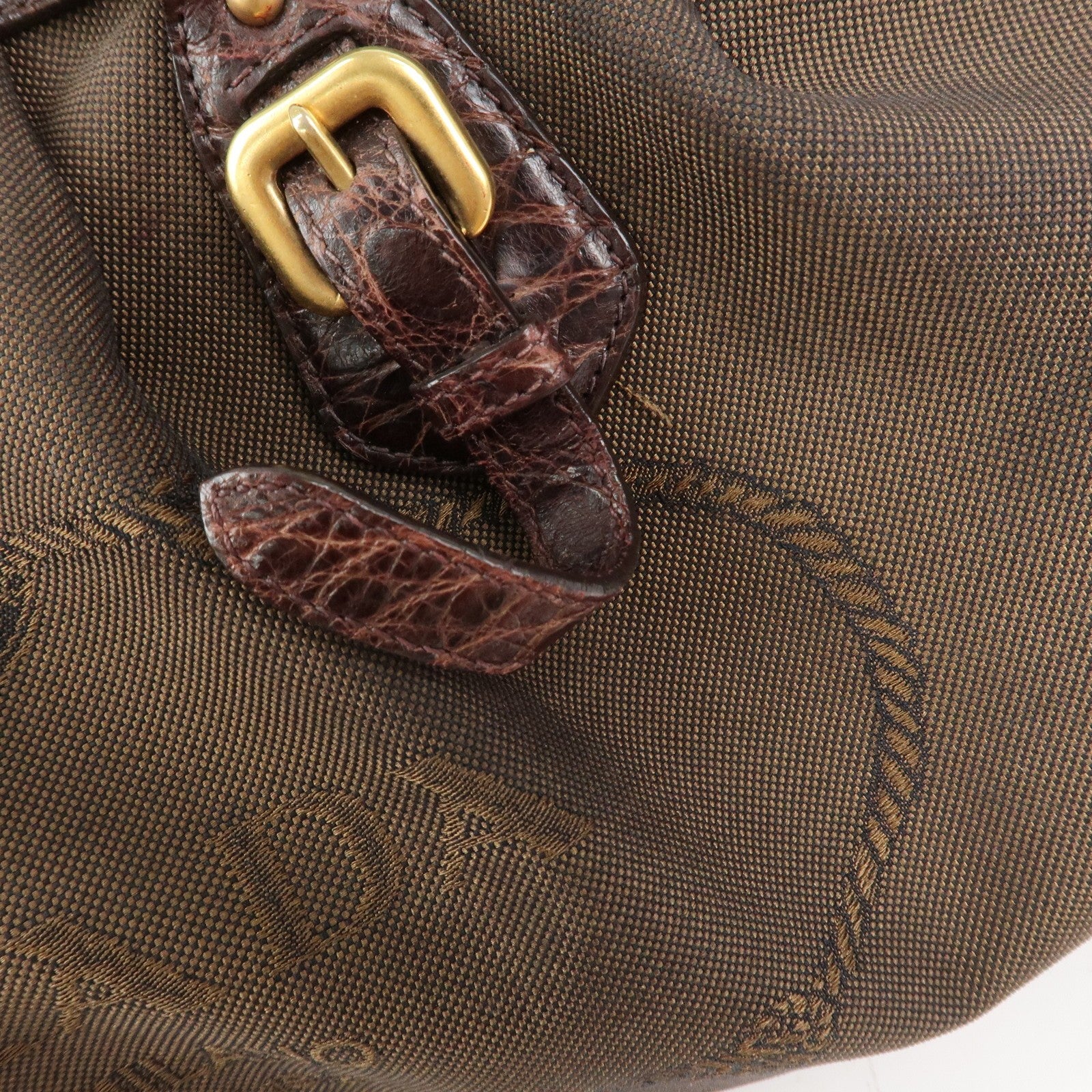 Prada 2Way Shoulder Bag - Brown, Canvas and Embossed Leather