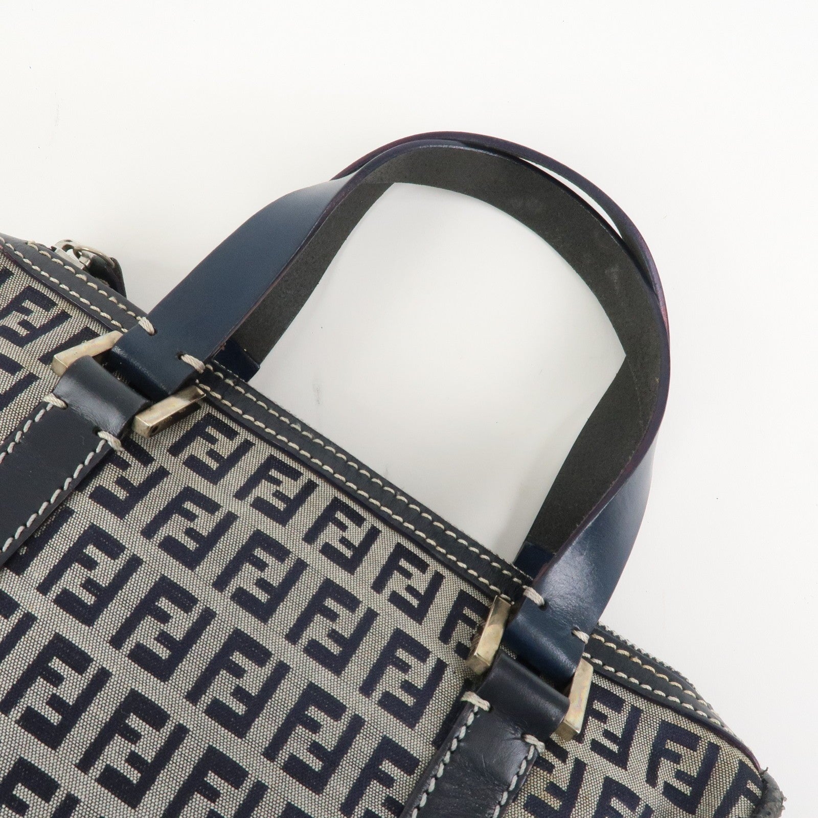 Fendi Boston Hand Bag - Navy, Canvas, Leather