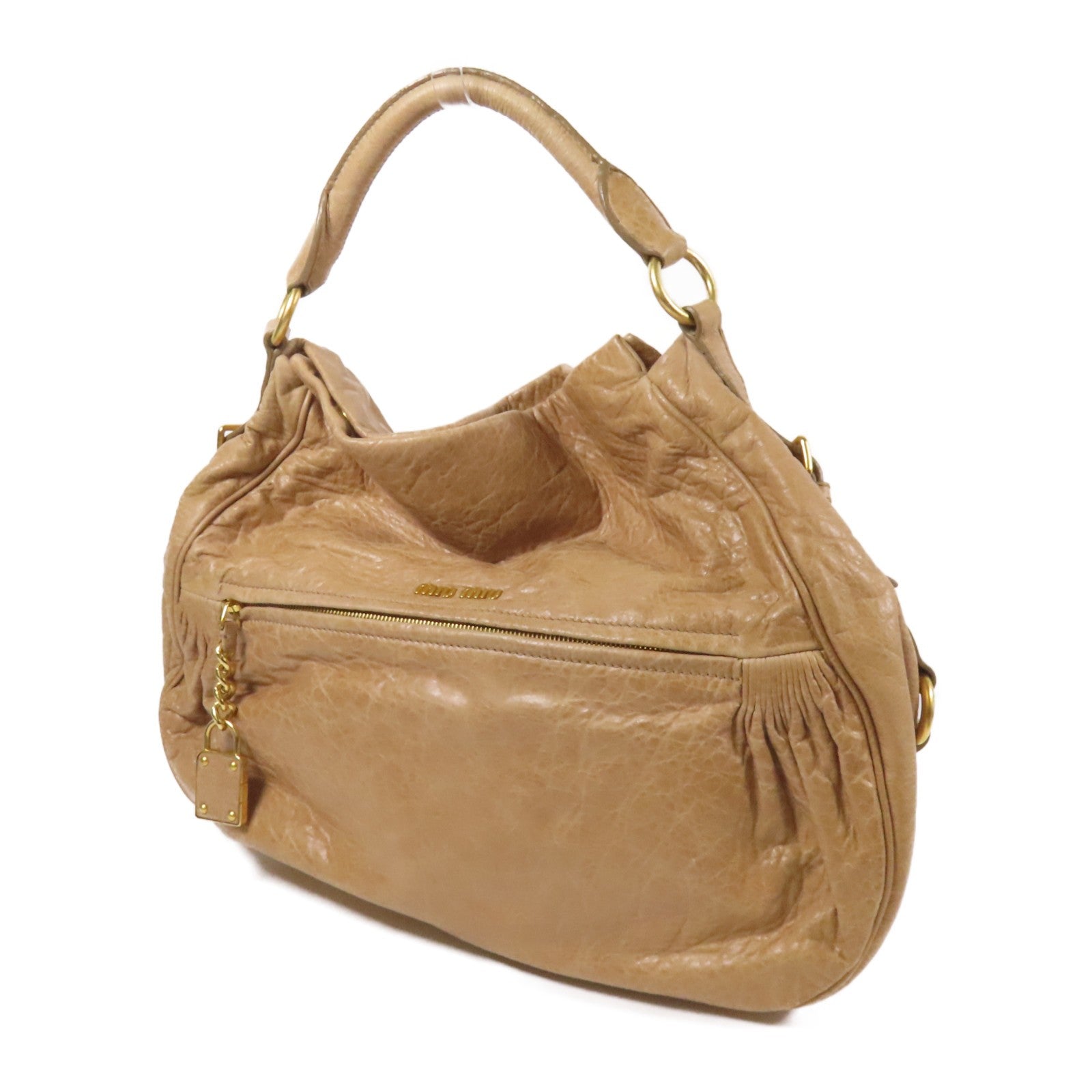 Miu Miu GHW 2way Shoulder Bag - Beige, Calfskin Leather