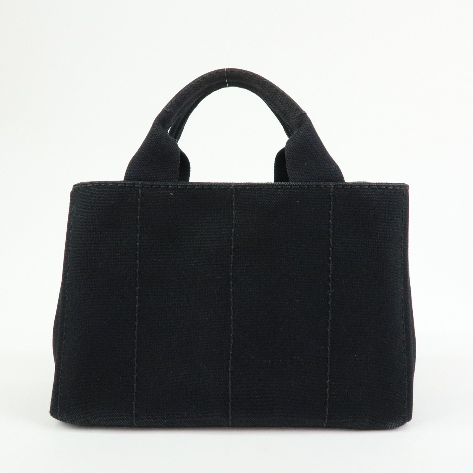 PRADA Canapa Triangle Logo Tote Bag - Black, Canvas