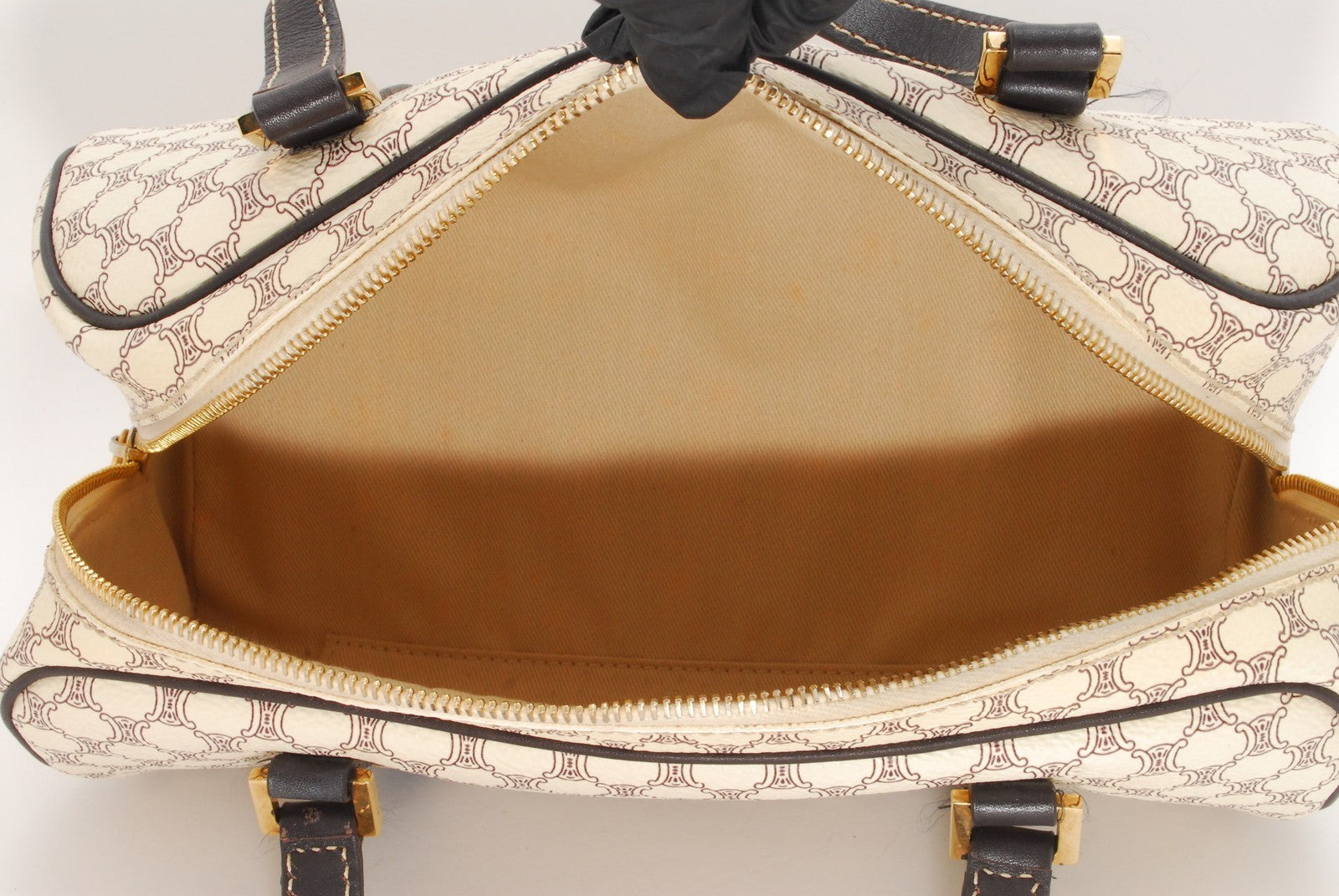 Celine Macadam Mini Boston Hand Bag - Ivory, PVC Leather
