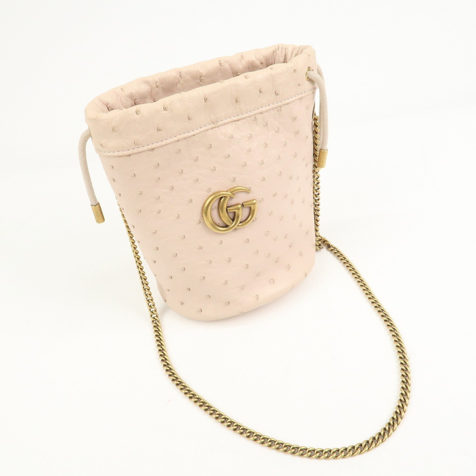 Gucci GG Marmont Mini Bucket Chain Bag - Ivory, Ostrich Leather