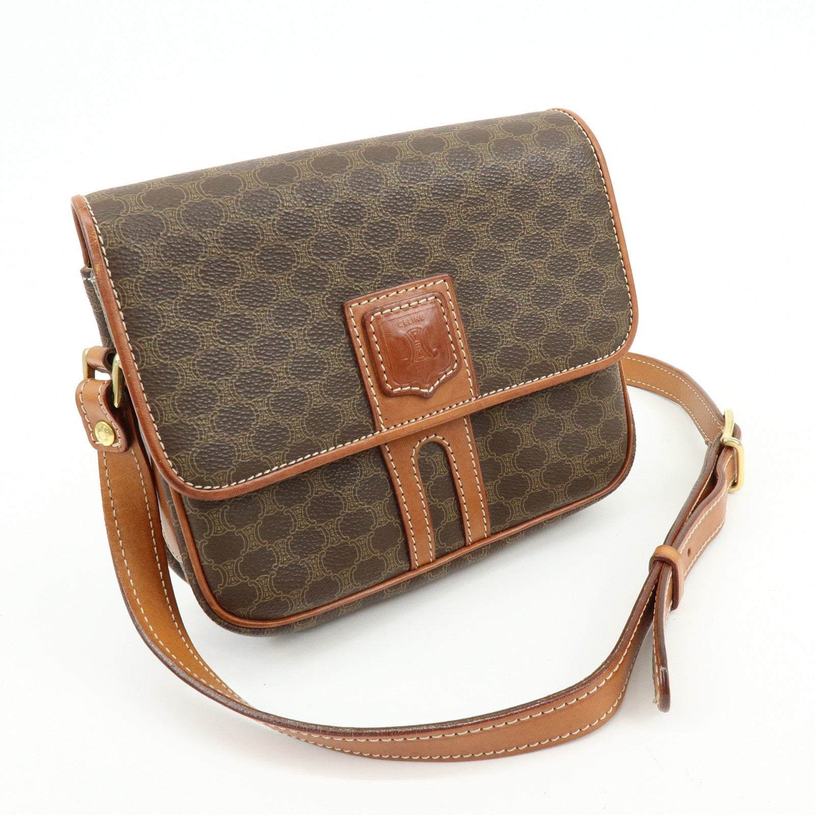 Celine Macadam Shoulder Crossbody Bag - Brown, PVC Coating Canvas, Leather