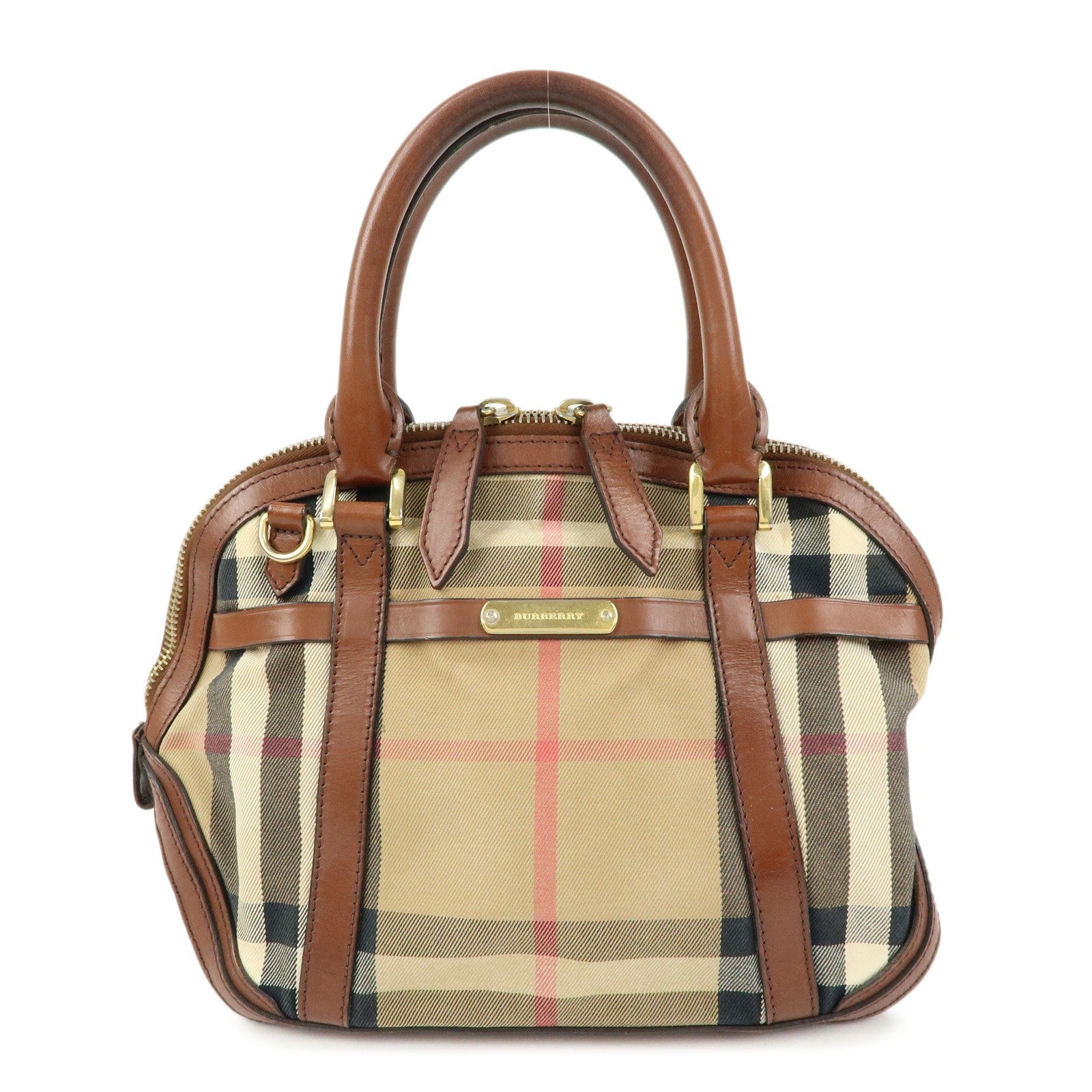 Burberry Nova Plaid Hand Bag - Beige Brown, Canvas Leather