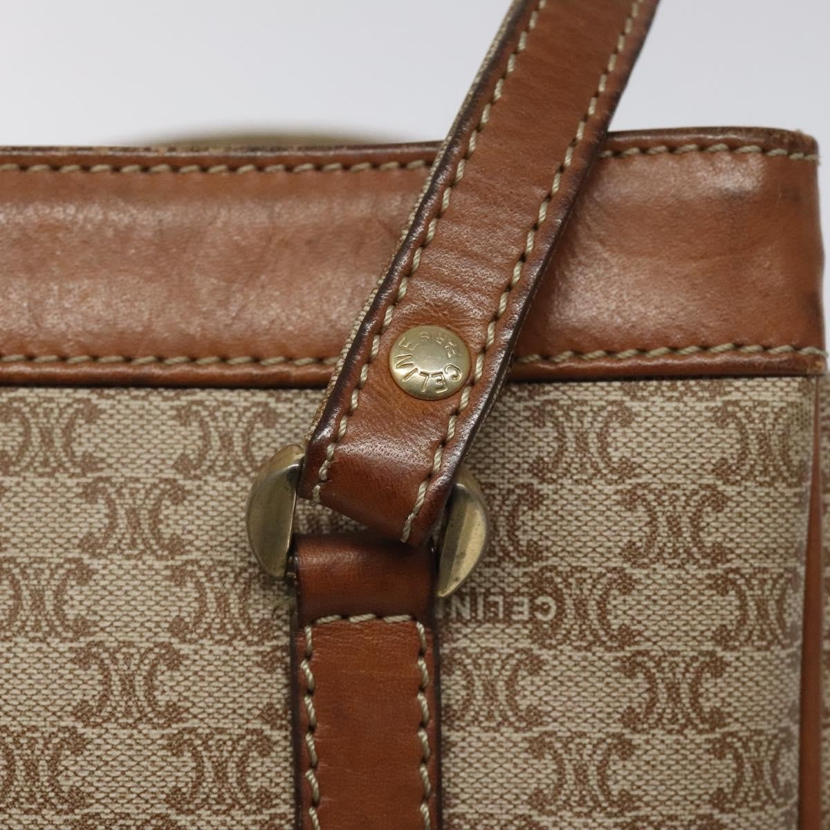 Celine Macadam Hand Bag - Beige/Gold, Canvas
