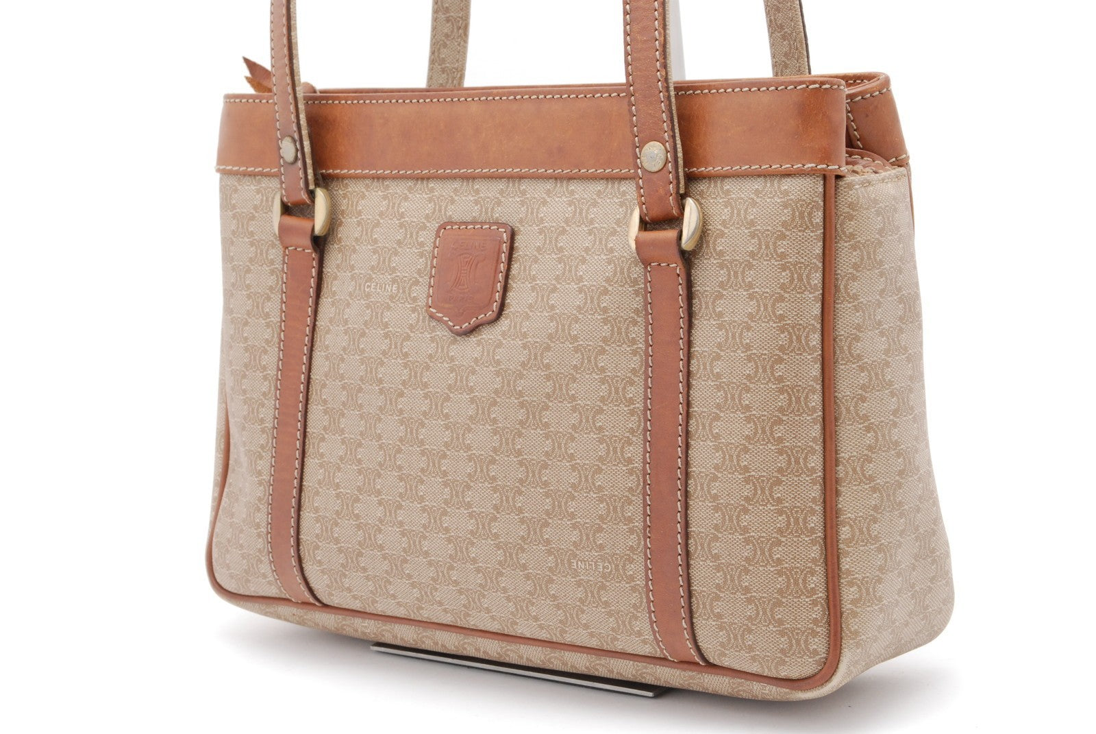 Celine Vintage Macadam Hand Tote Bag - Beige, PVC Leather