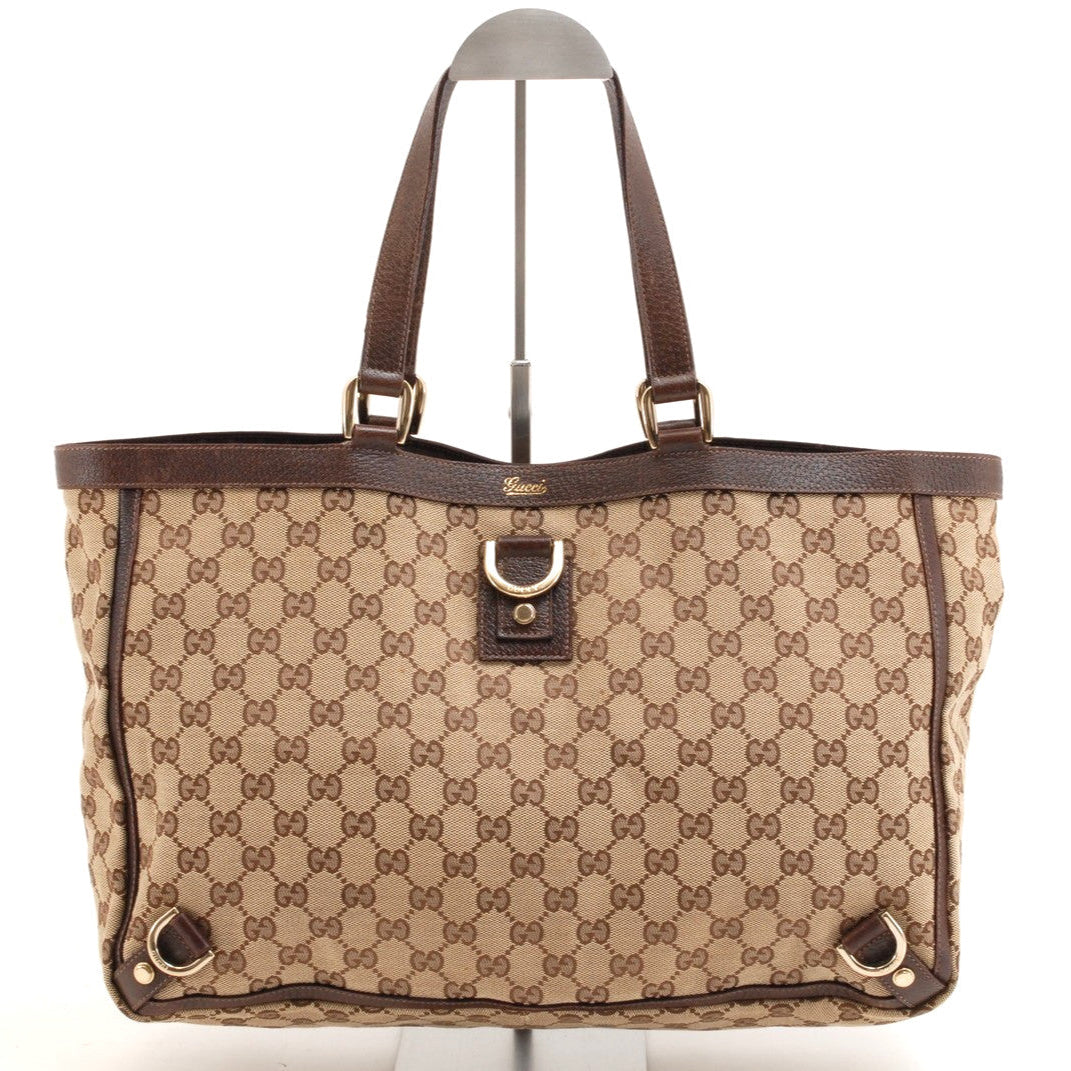 Gucci GG Canvas Tote Bag - Beige Brown, Canvas Leather