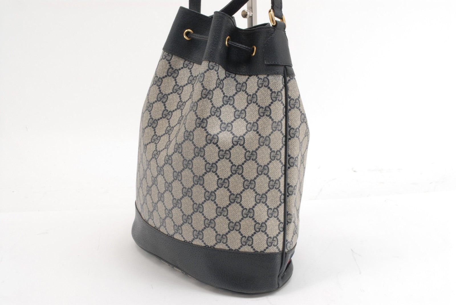 Gucci Vintage GG Sherry Line Drawstring Shoulder Bag - Navy, PVC Leather