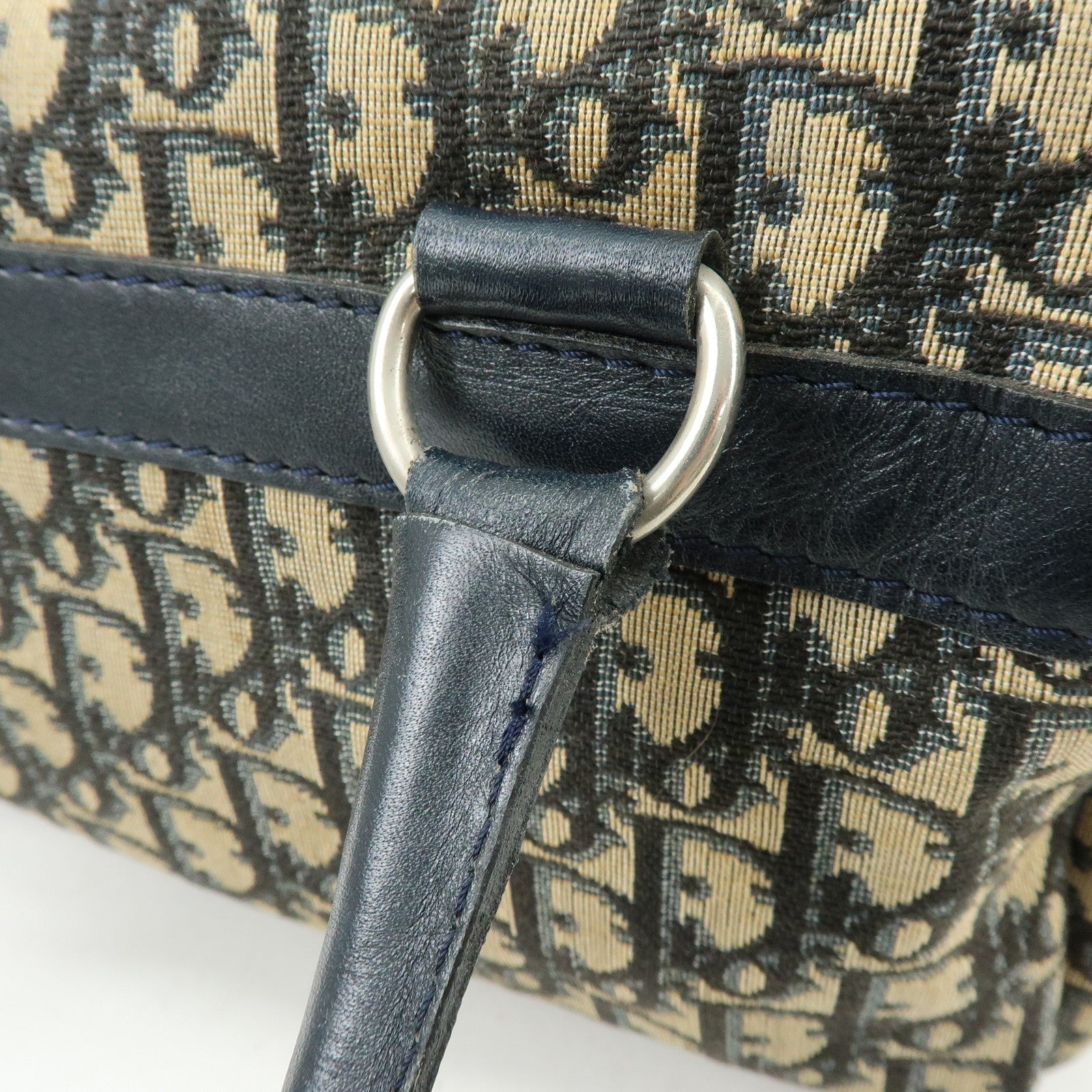 Christian Dior Trotter Boston Hand Bag - Beige Navy, Leather