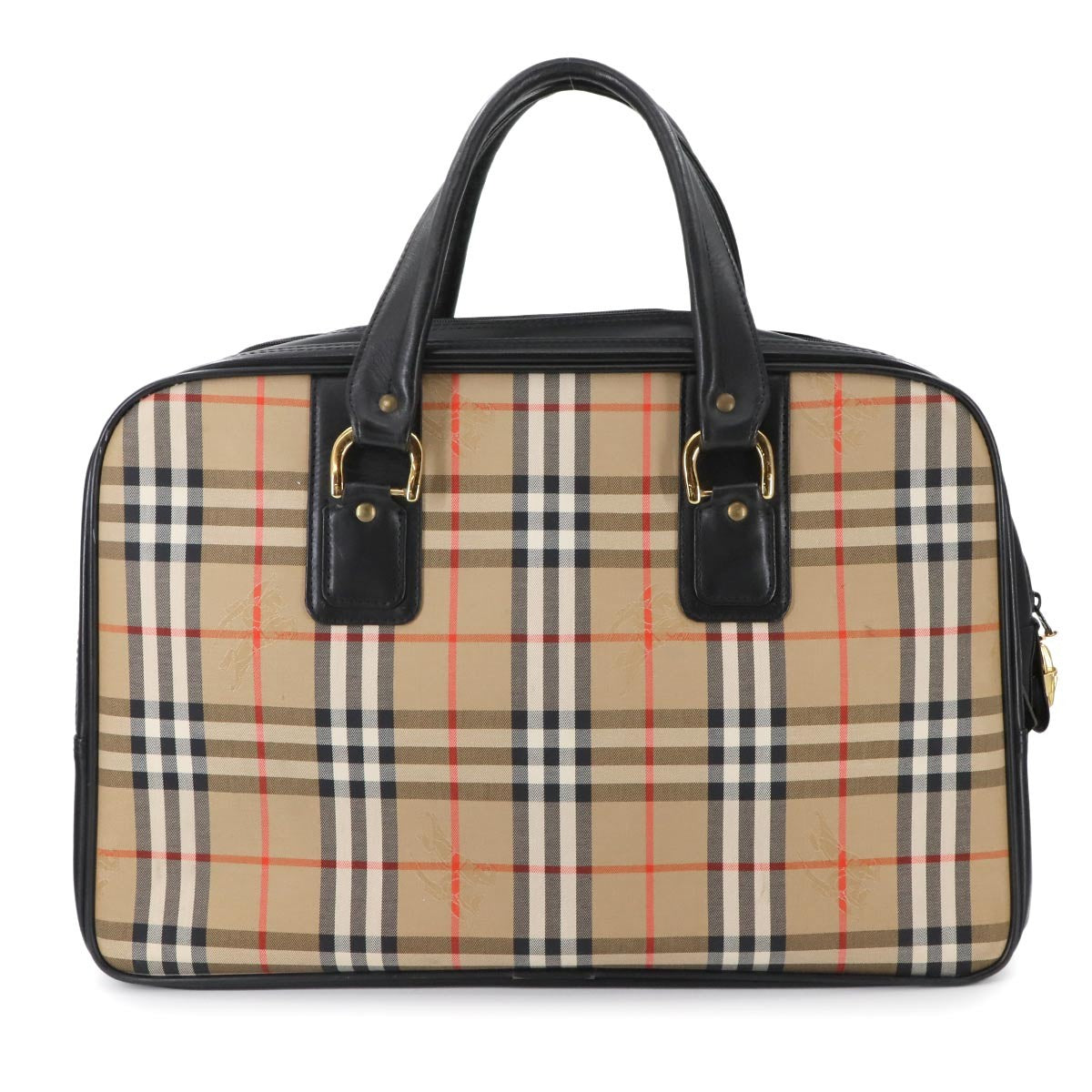 Burberry Plaid Boston Handbag - Beige Black, Canvas Leather
