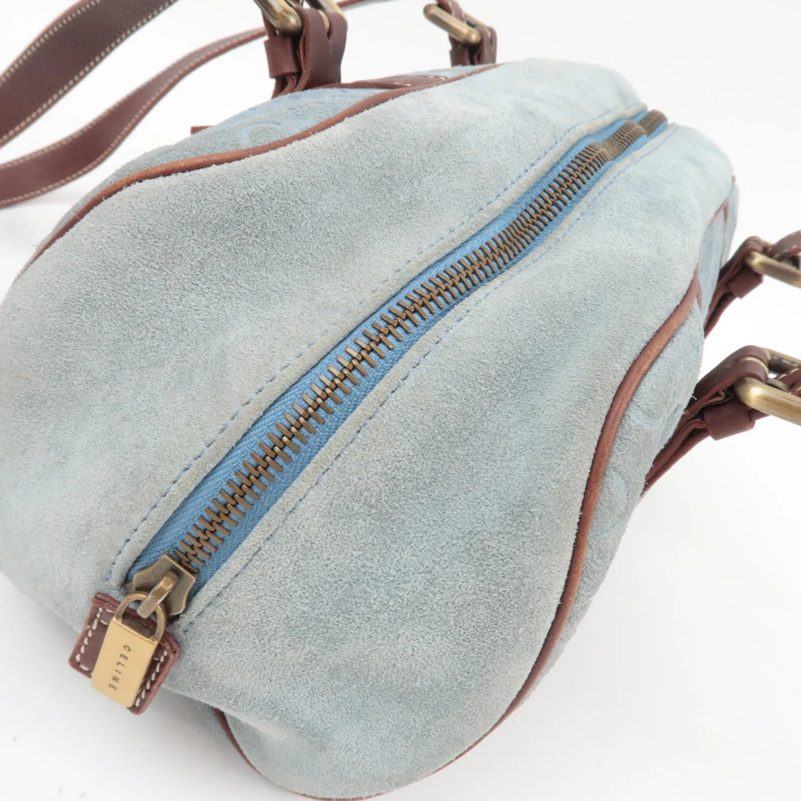 Celine C Macadam Shoulder Bag - Blue Brown, Suede Leather