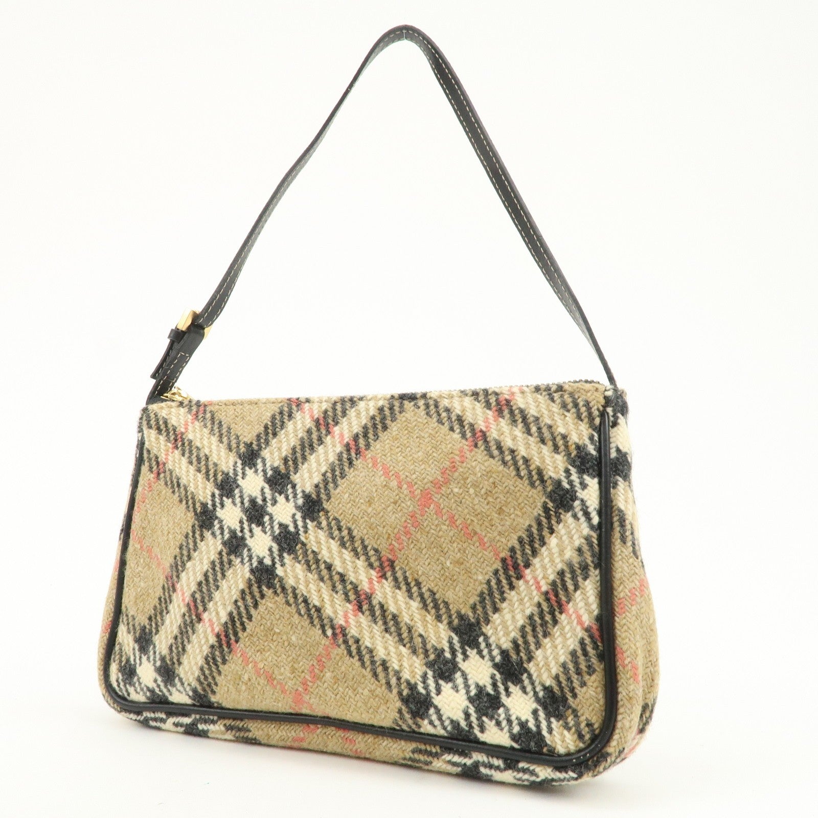 Burberry Nova Plaid Shoulder Bag - Beige, Black, Wool, Leather