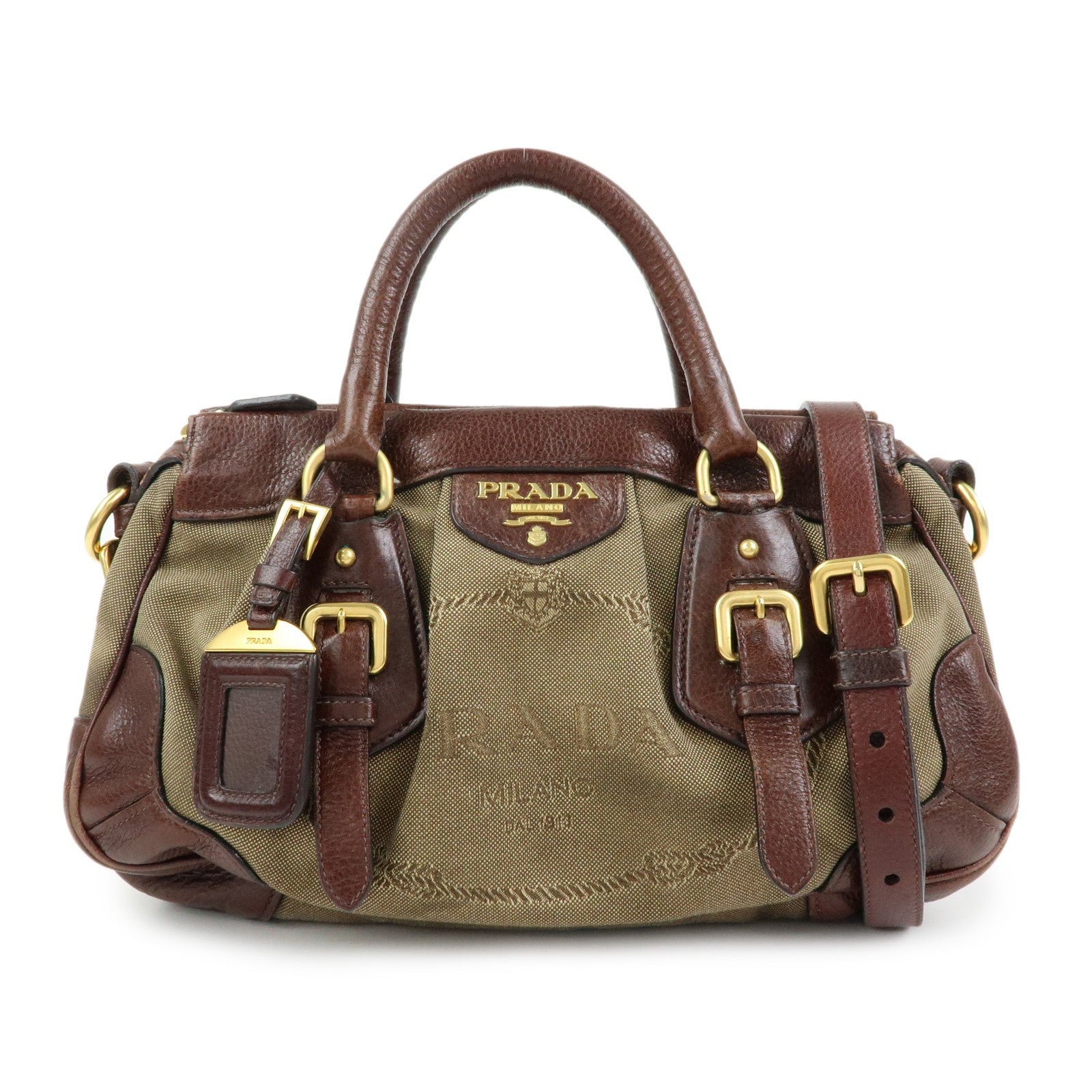 Prada Logo Jacquard 2Way Bag - Brown, Leather