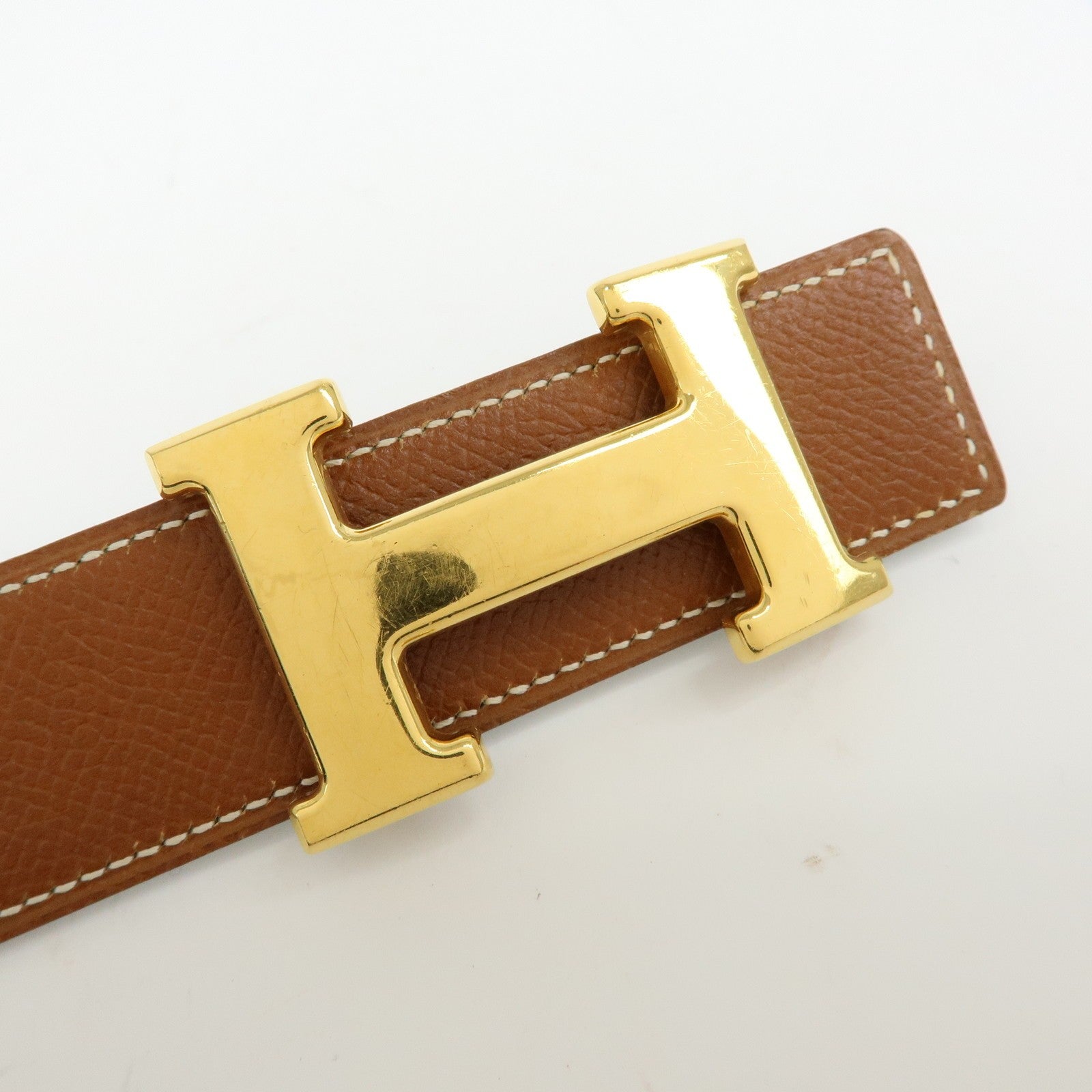 Hermès H Buckle Reversible Constance Belt - Gold Green, Veau Epsom Leather