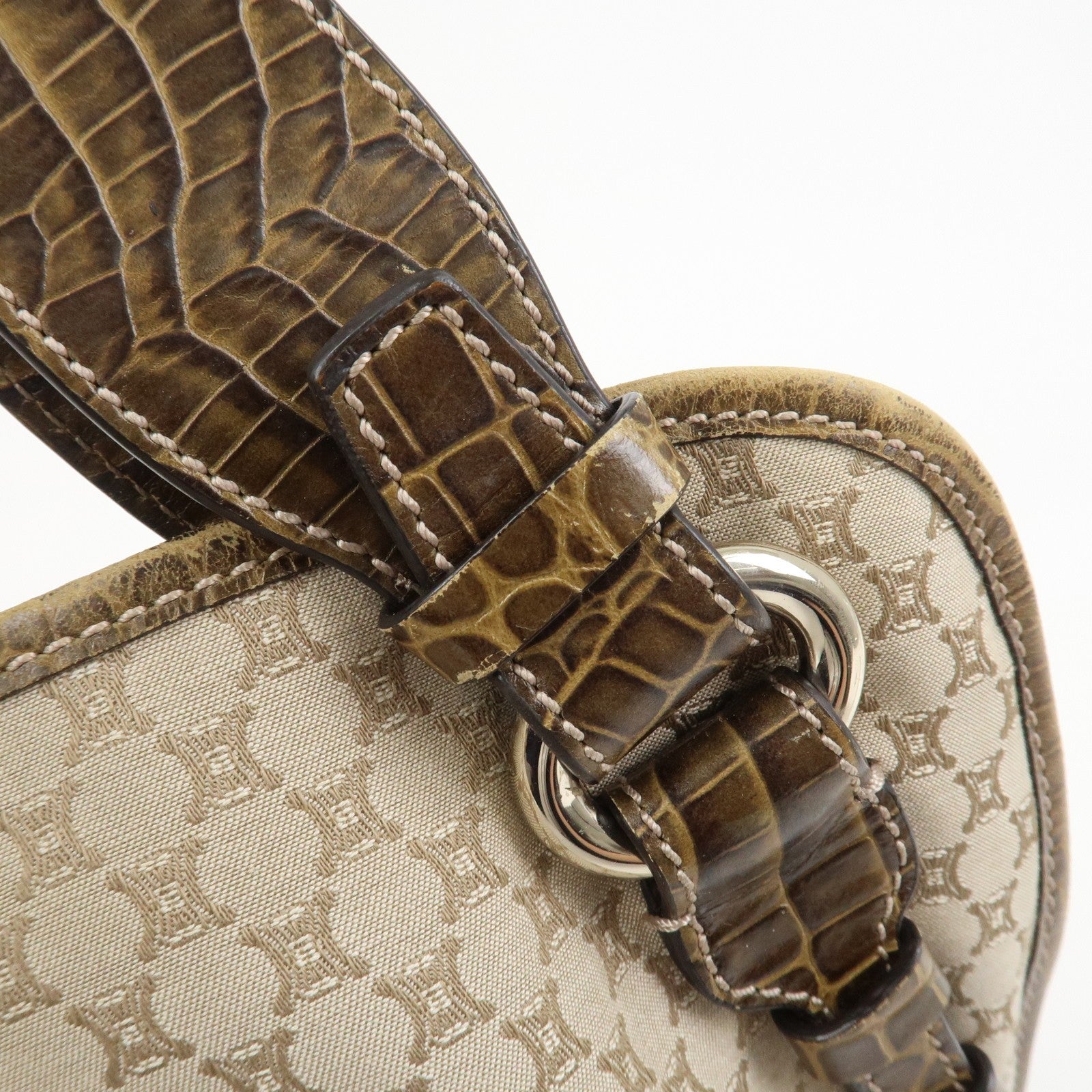 Celine Macadam Logo Shoulder Bag - Beige, Canvas and Embossed Leather