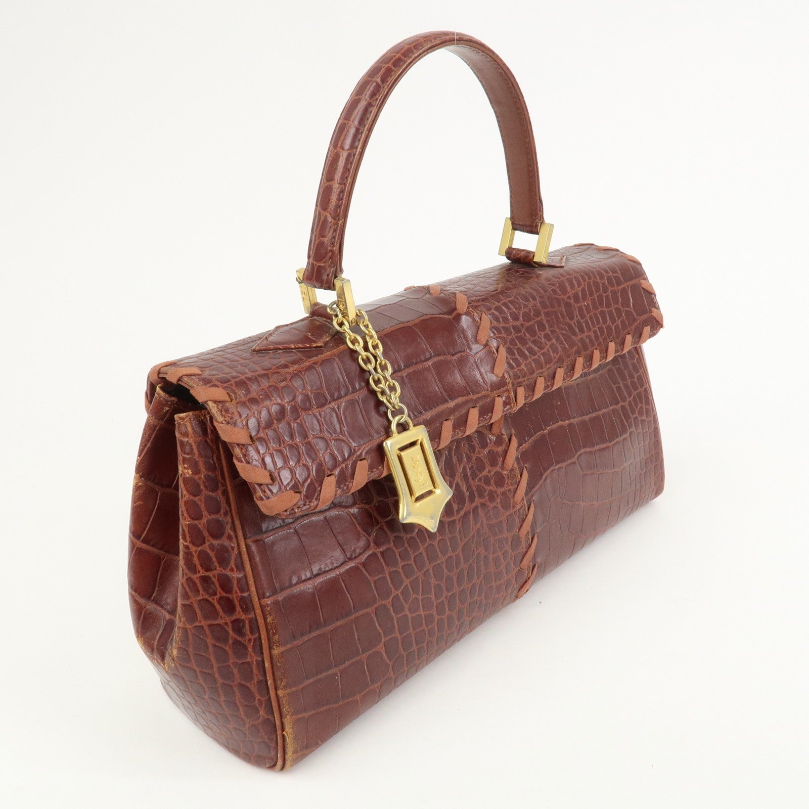 Saint Laurent Paris Embossed Leather Hand Bag - Red Brown, Leather