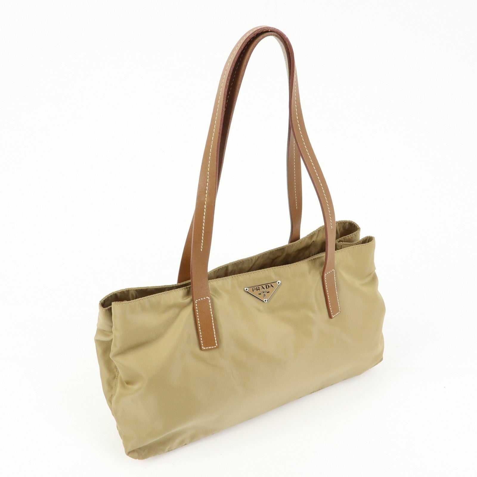 Prada Triangle Logo Tote Bag - Khaki, Nylon