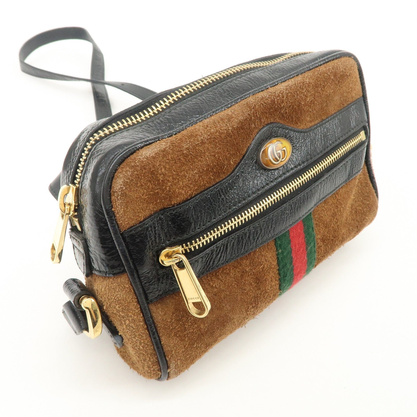 Gucci Ophidia Sherry Shoulder Bag - Brown, Suede Patent Leather