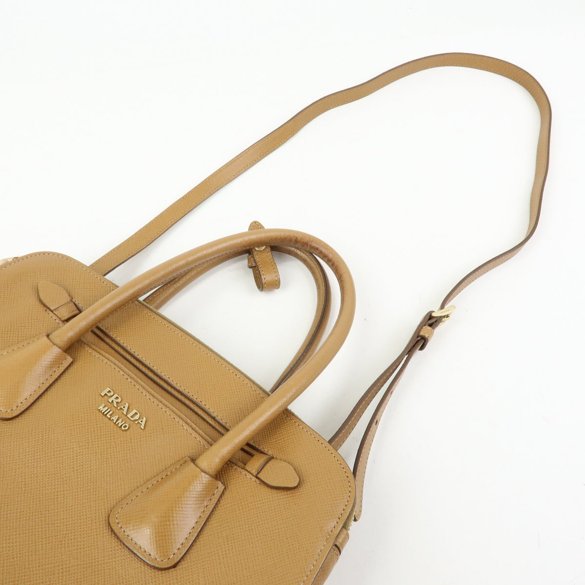 Prada2way Hand Bag - Camel, Saffiano Leather