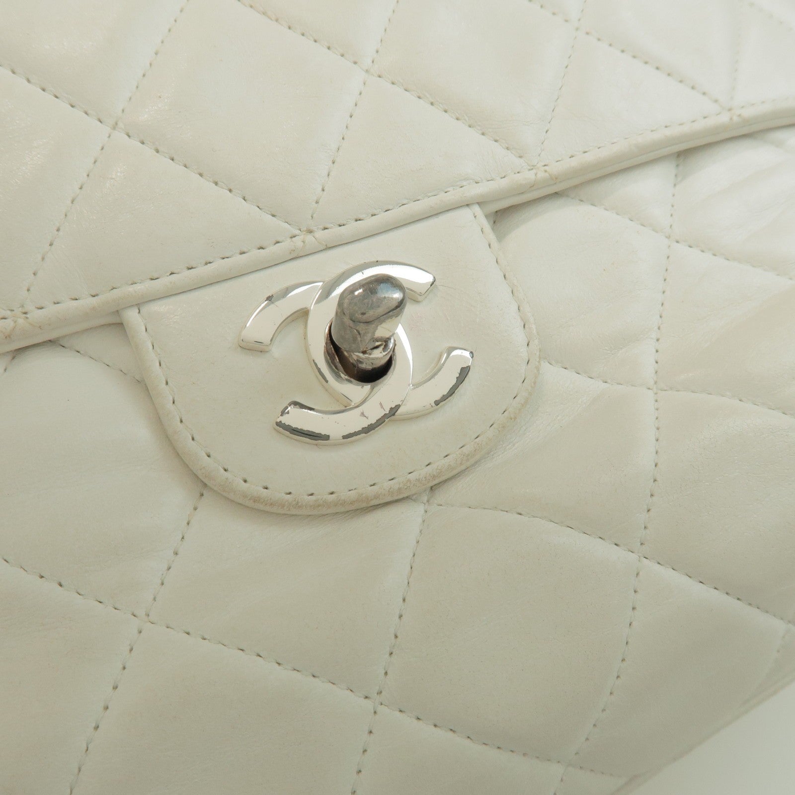 Chanel Matelasse Chain Shoulder Bag - White, Lamb Skin