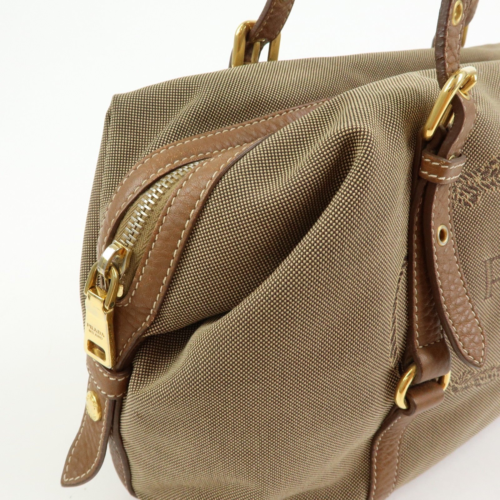 Prada Boston Bag - Beige, Canvas and Leather