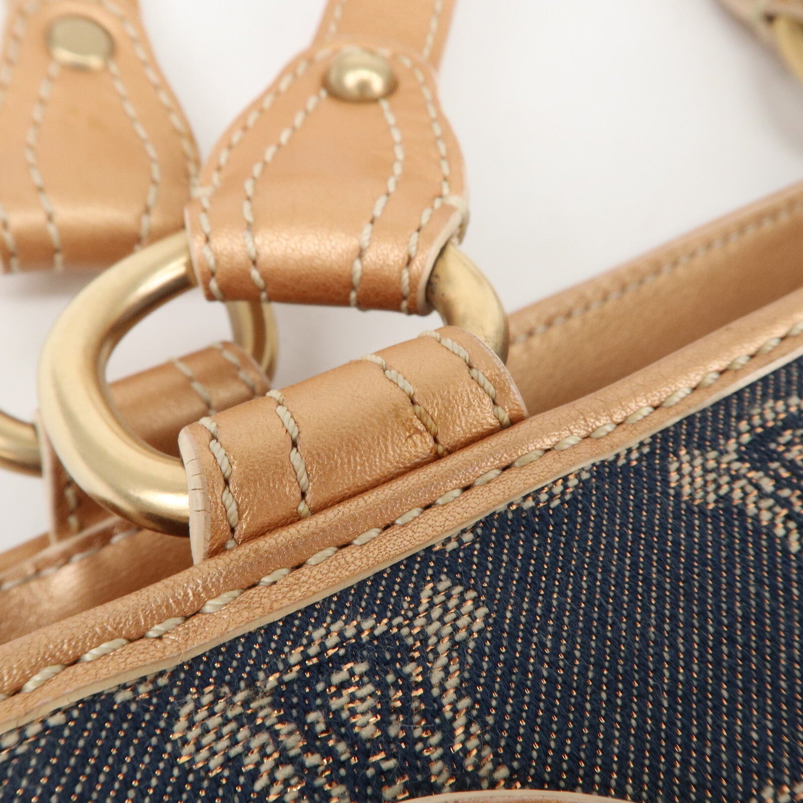 Celine Macadam Denim Leather Tote Bag - Navy/Brown, Denim/Leather
